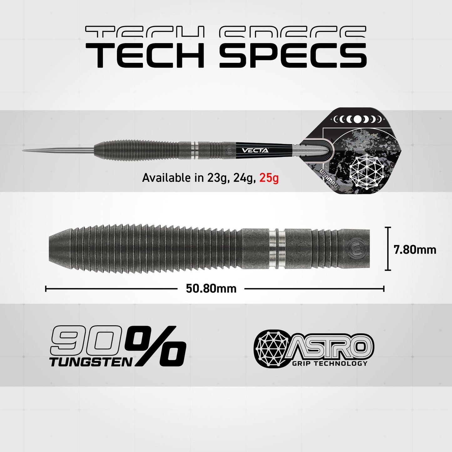 WINMAU Darts Callisto Series 90% Professional Tungsten Steel Tip Darts Set with Dart Flights and Dart Shafts (Stems) - Available in Three Styles - 22g, 23g, 24g, 25g & 26g Dart