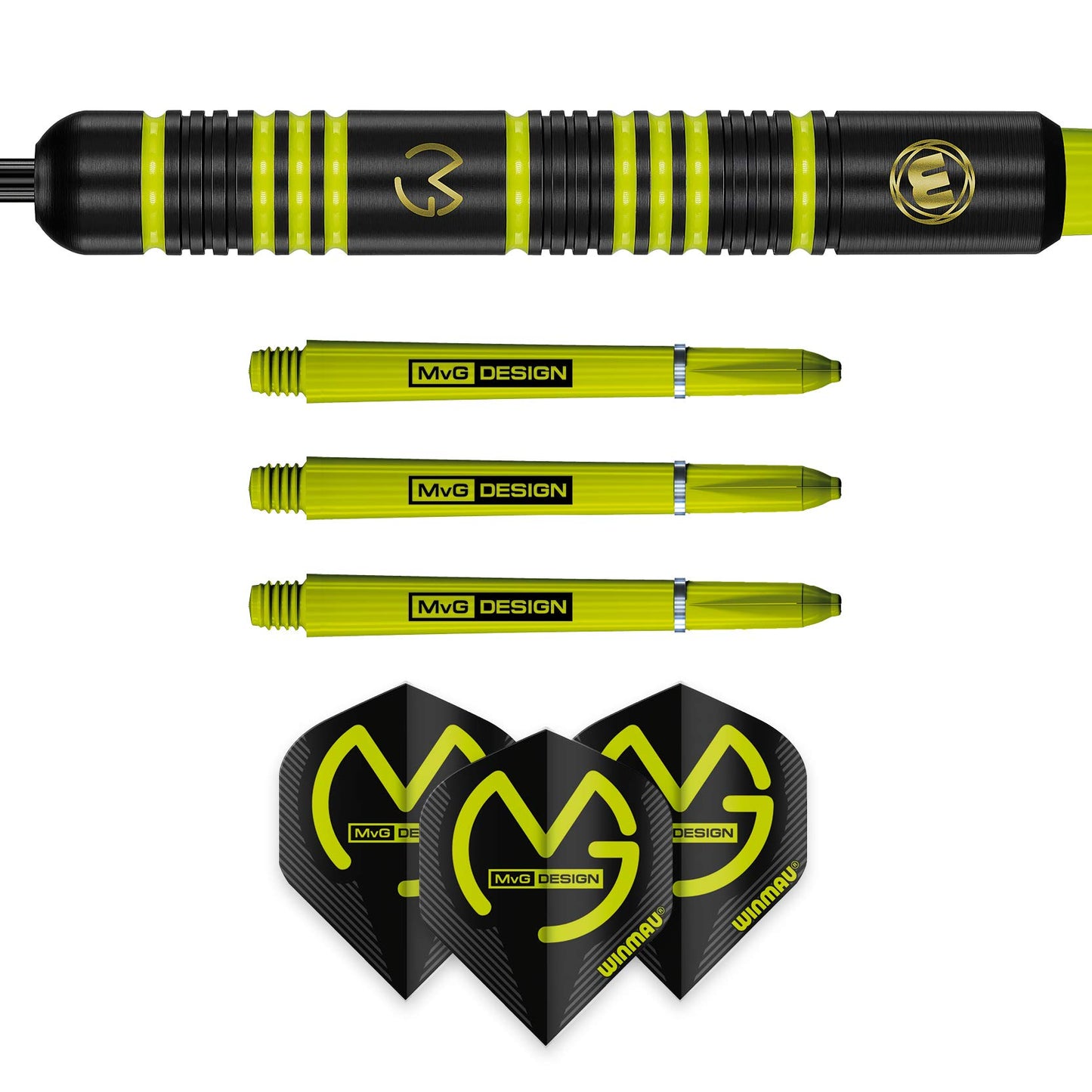 WINMAU Michael Van Gerwen MvG Ambition Professional Brass Darts Set with Flights and Shafts Available in Steeltip and Softip