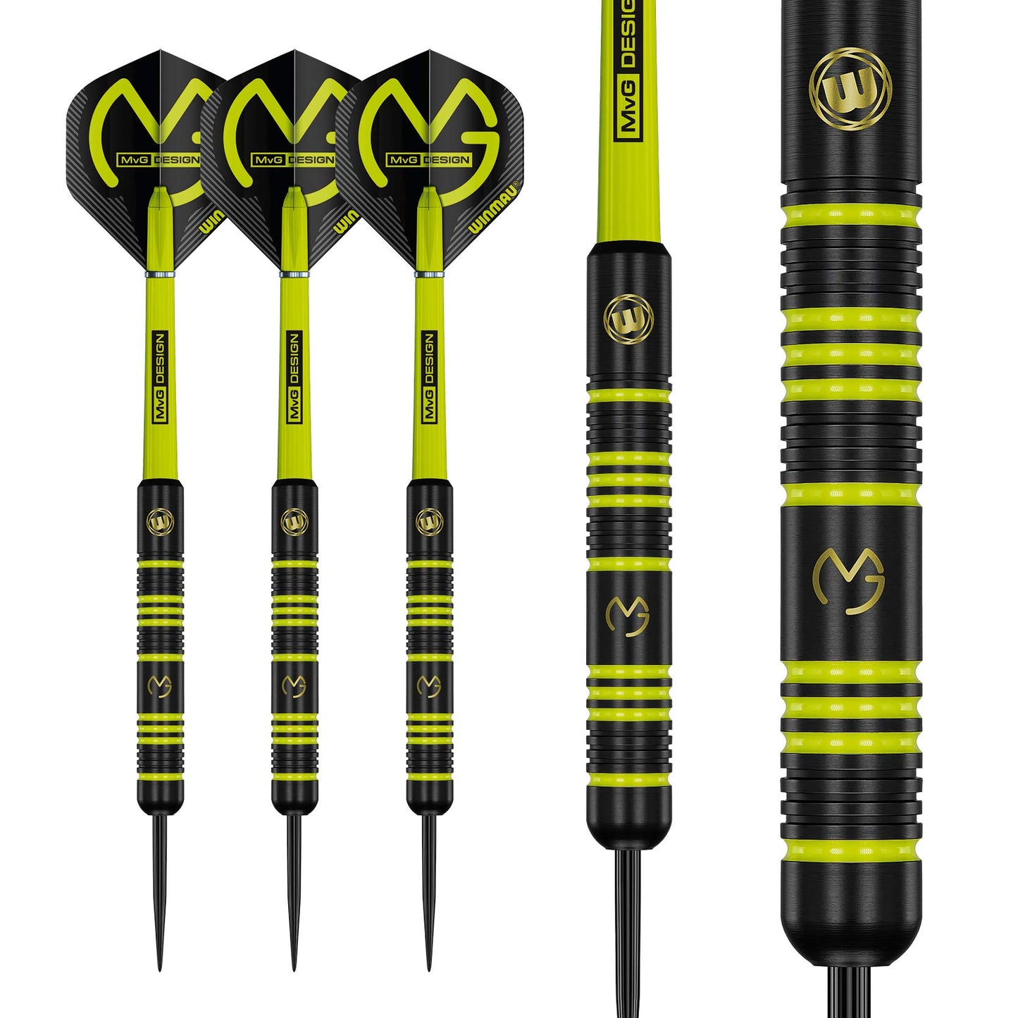 WINMAU Michael Van Gerwen MvG Ambition Professional Brass Darts Set with Flights and Shafts Available in Steeltip and Softip