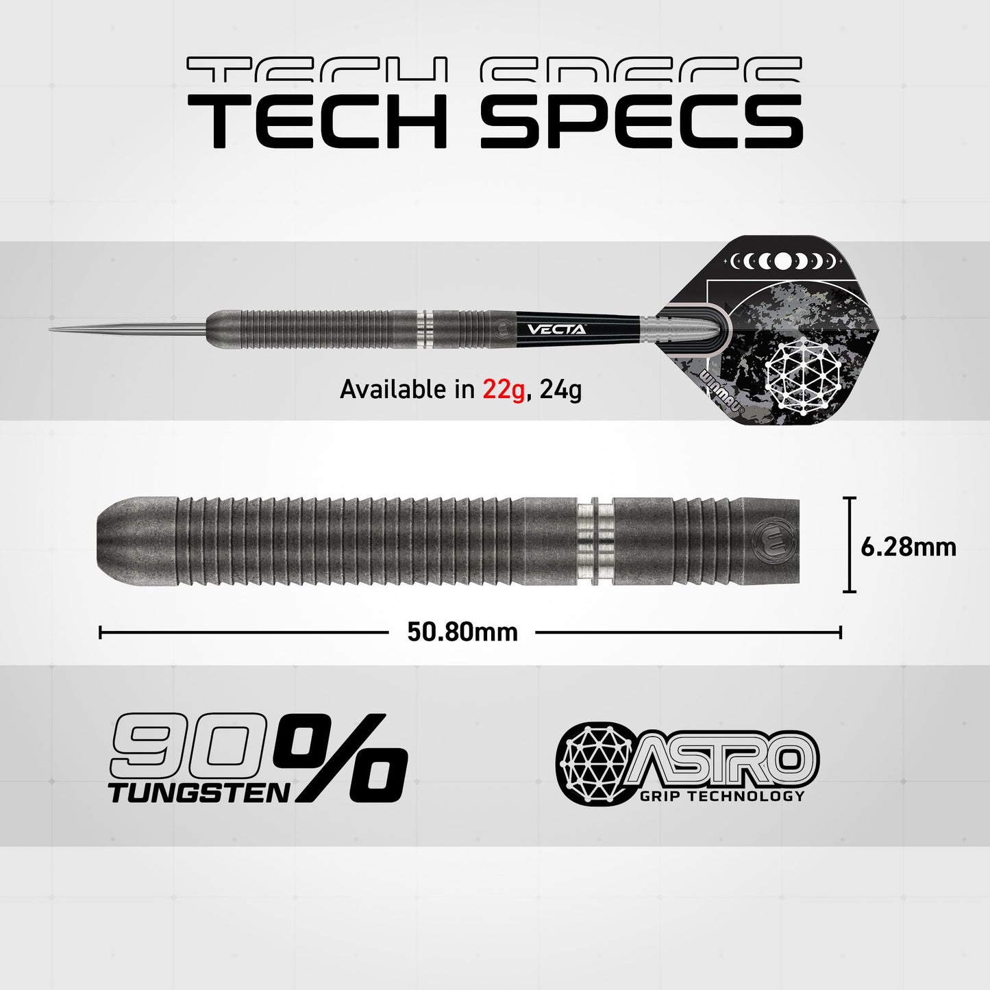 WINMAU Darts Callisto Series 90% Professional Tungsten Steel Tip Darts Set with Dart Flights and Dart Shafts (Stems) - Available in Three Styles - 22g, 23g, 24g, 25g & 26g Dart