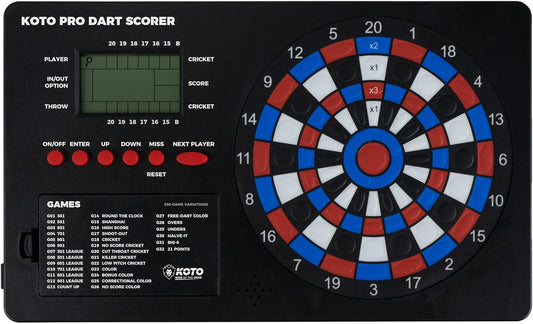 KOTO - Pro Dart Scoreboard, Games, Scoreboard Incl. 32 Games, Score Indicator & Mounting Material, For 8 Players, Battery Operated, Electronic Dart Scorer Electronic Score board