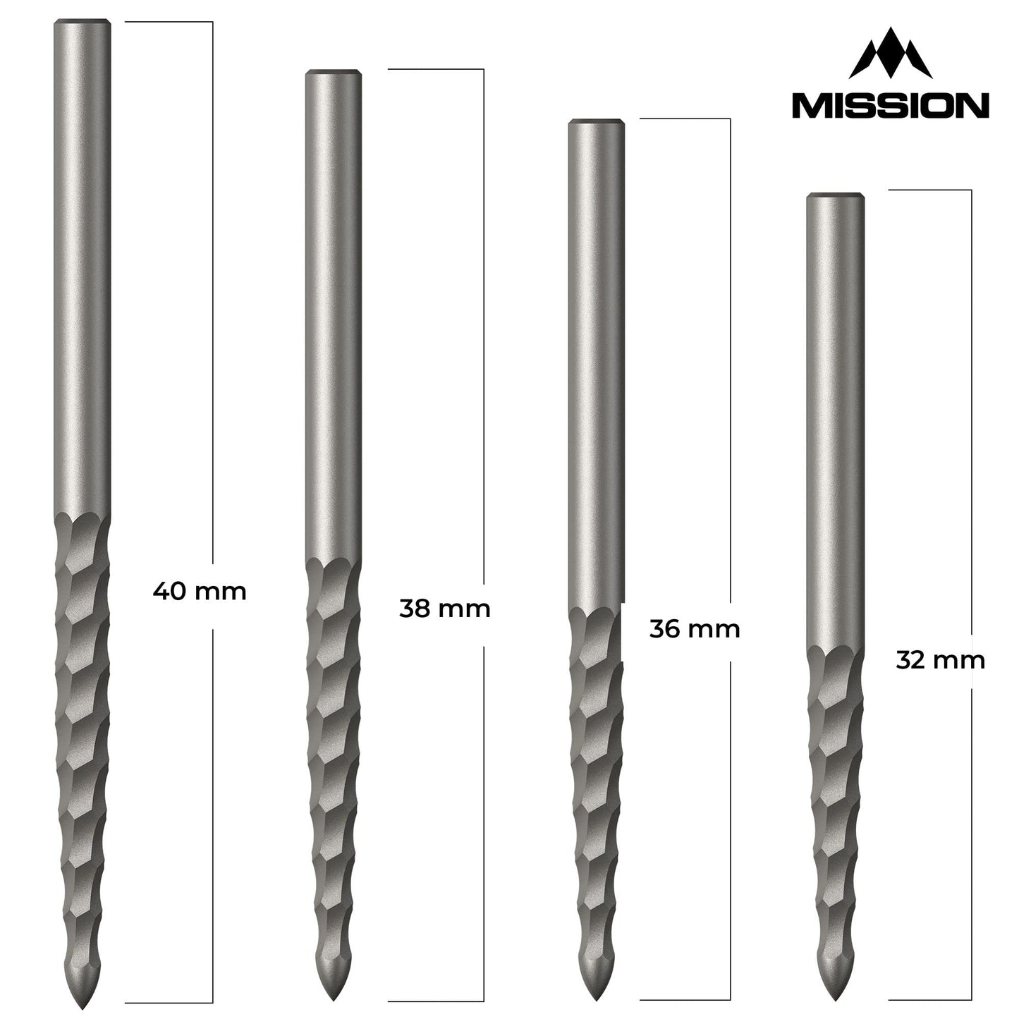 Mission Darts Lunar Silver Steel Tip Replacement Dart Points with Complete or Front Grooving, Multiple Sizes