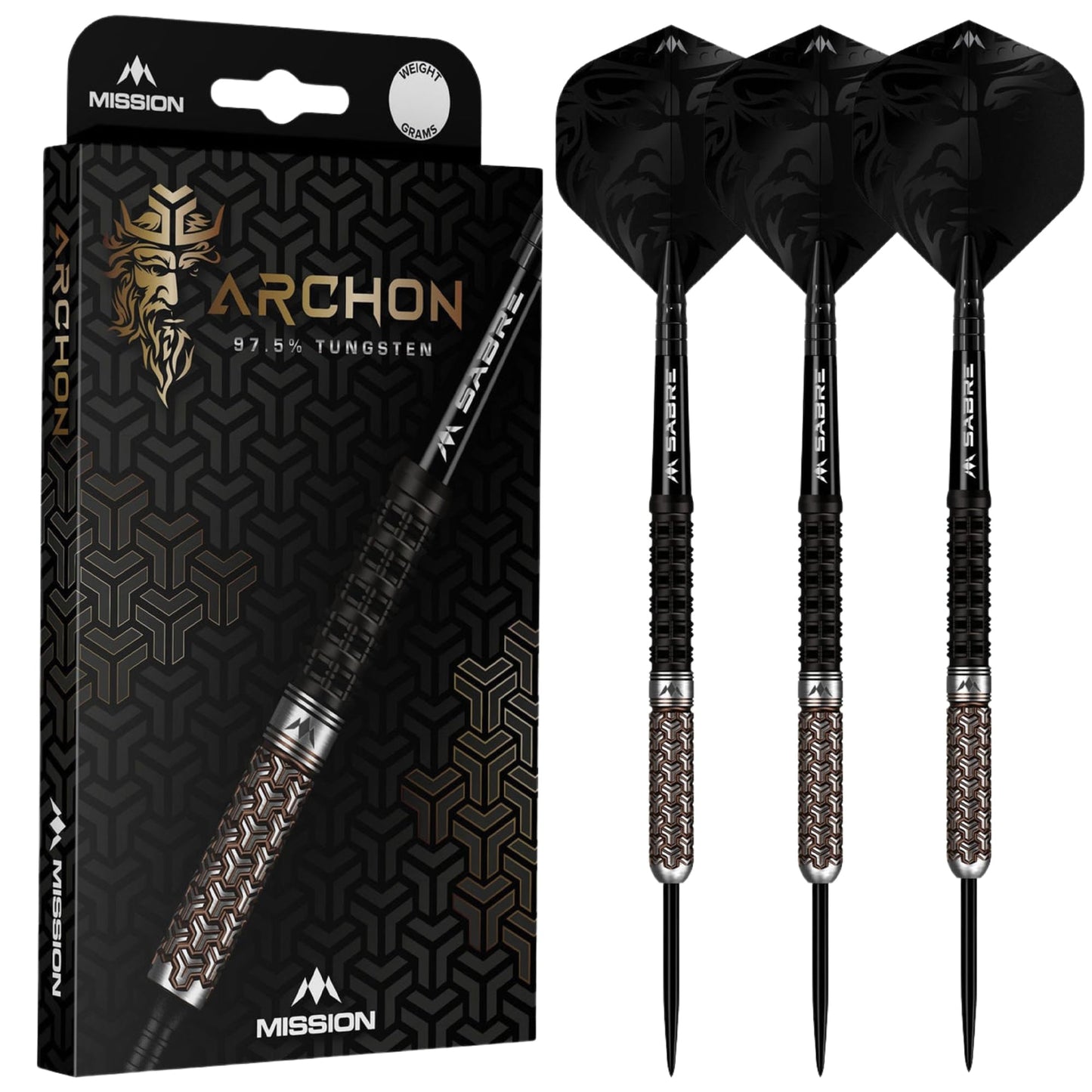 Mission Darts Archon 97.5% Tungsten Barrel Steel Tip Premium Dart Set, Black and Bronze, Shafts and Flights, Multiple Weights