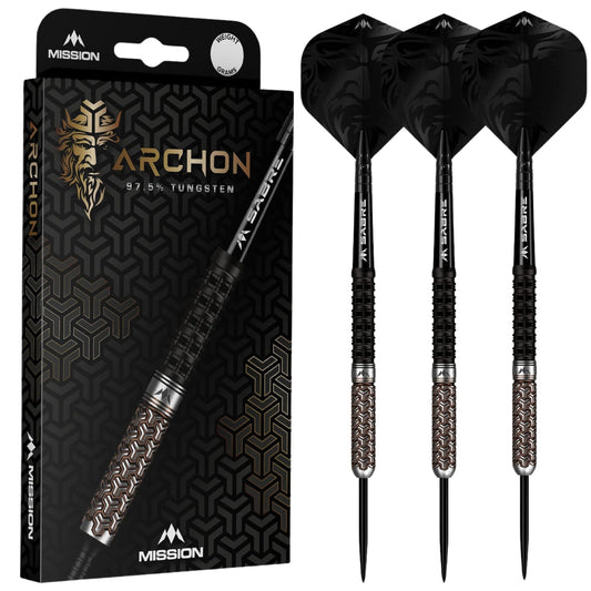 Mission Darts Archon 97.5% Tungsten Barrel Steel Tip Premium Dart Set, Black and Bronze, Shafts and Flights, Multiple Weights