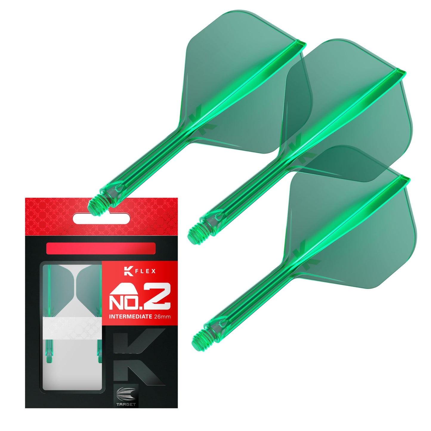 Target Darts K Flex Integrated Dart Flights And Shafts, No.2 | Pack Of 3 K-Flex - No2, Kflex All In One Moulded Dart Flight & Stem Lengths: Short, Intermediate & Medium | Professional Dart Accessories