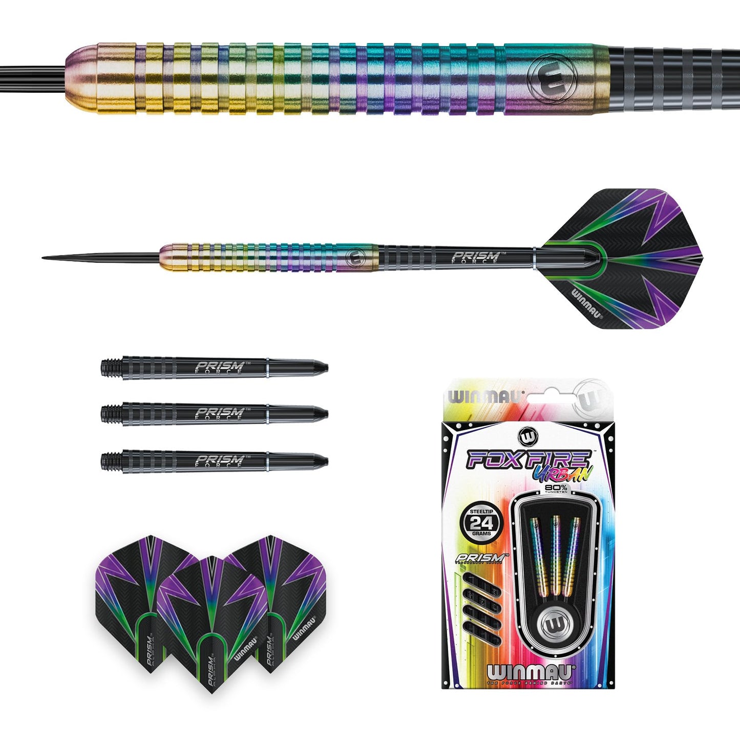WINMAU Foxfire Urban Professional Tungsten Darts Set with Flights and Stems (Shafts)
