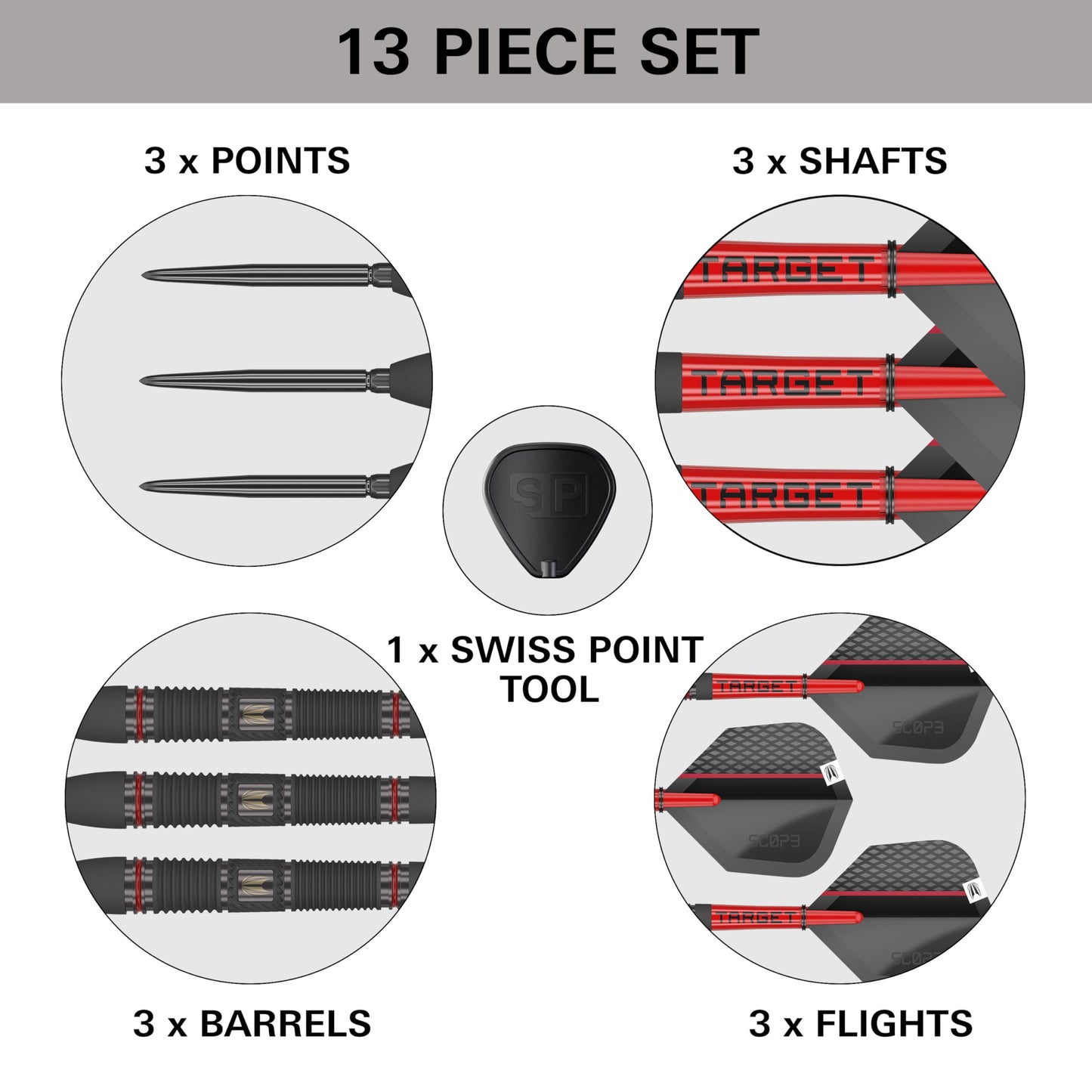 TARGET Darts Scope Steel Tip Swiss Point Darts, 90% Tungsten Dart Set | Steel Tip Dart, Red & Black Darts, Professional Dart Set with Swiss Points & Tool | Barrel 01/02/03/04 –21G/22G/23G/24G/25G