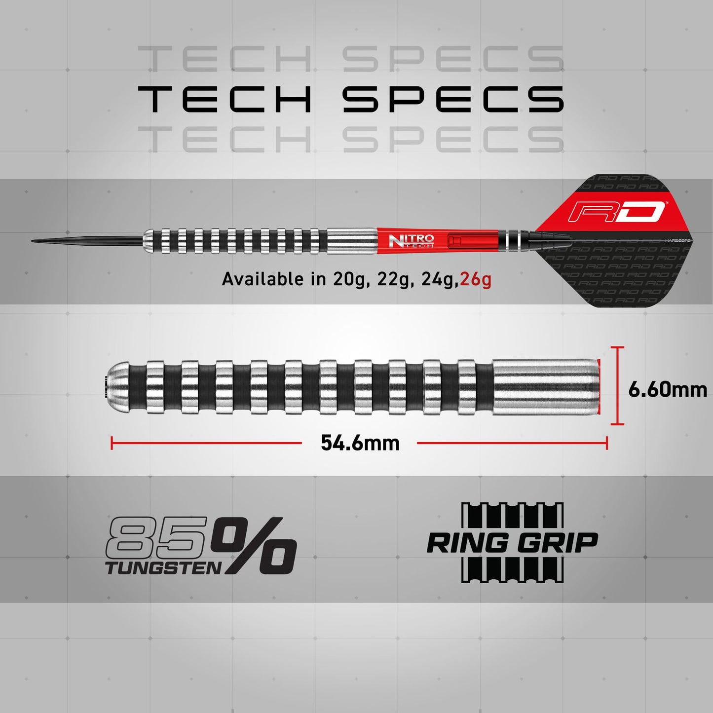 RED DRAGON Javelin Black 20g, 22g, 24g and 26g Tungsten Darts Set with Dart Flights and Dart Shafts (Stems)