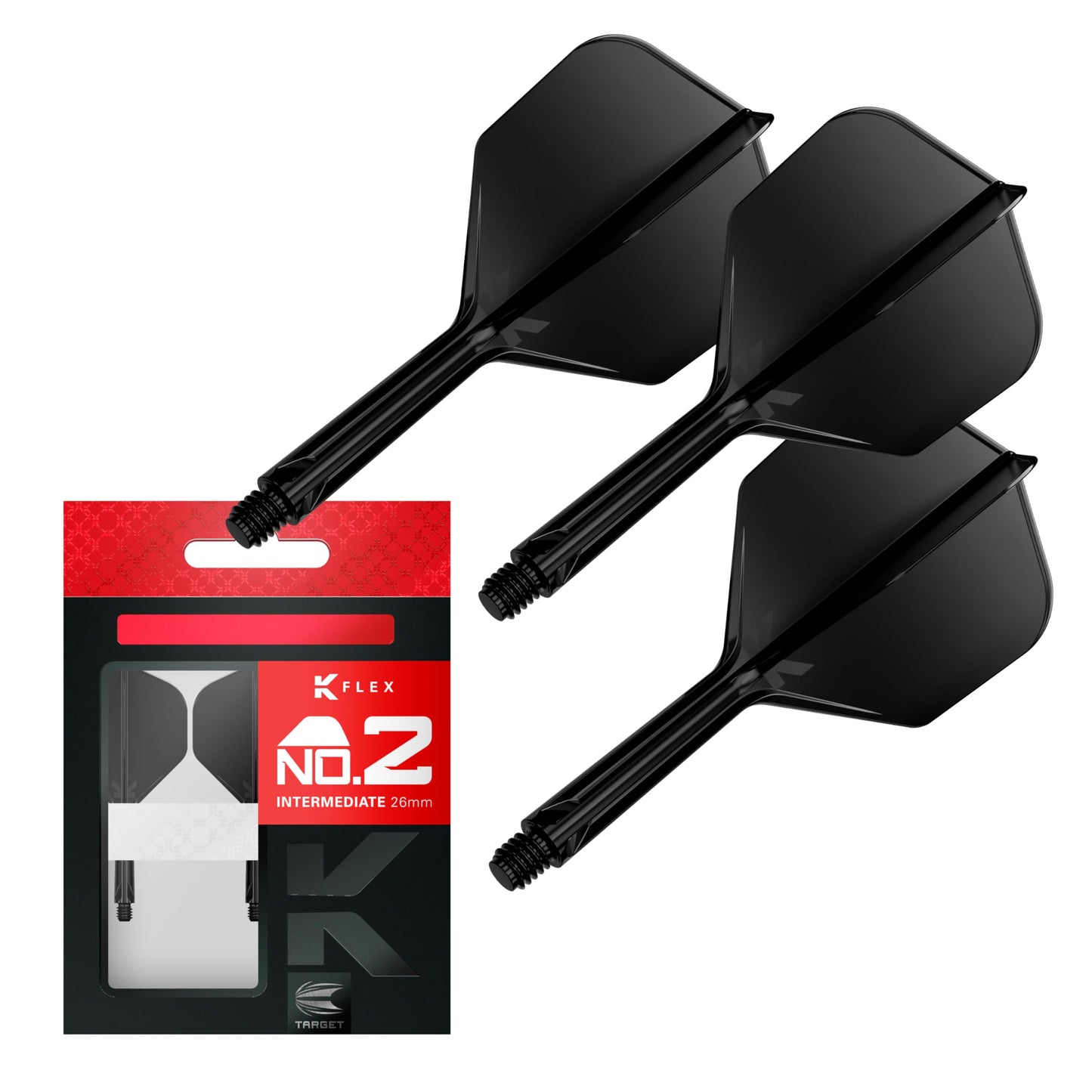 Target Darts K Flex Integrated Dart Flights And Shafts, No.2 | Pack Of 3 K-Flex - No2, Kflex All In One Moulded Dart Flight & Stem Lengths: Short, Intermediate & Medium | Professional Dart Accessories