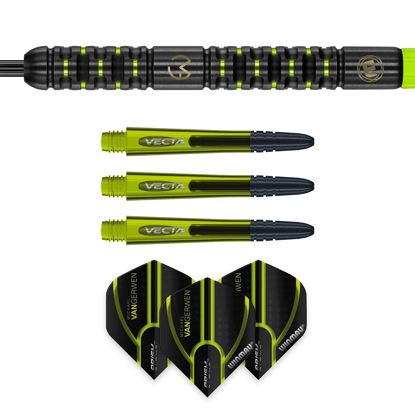 WINMAU Michael van Gerwen MvG Adrenalin Tungsten Steeltip Darts Set with Prism Flights and Vecta Shafts (Stems)