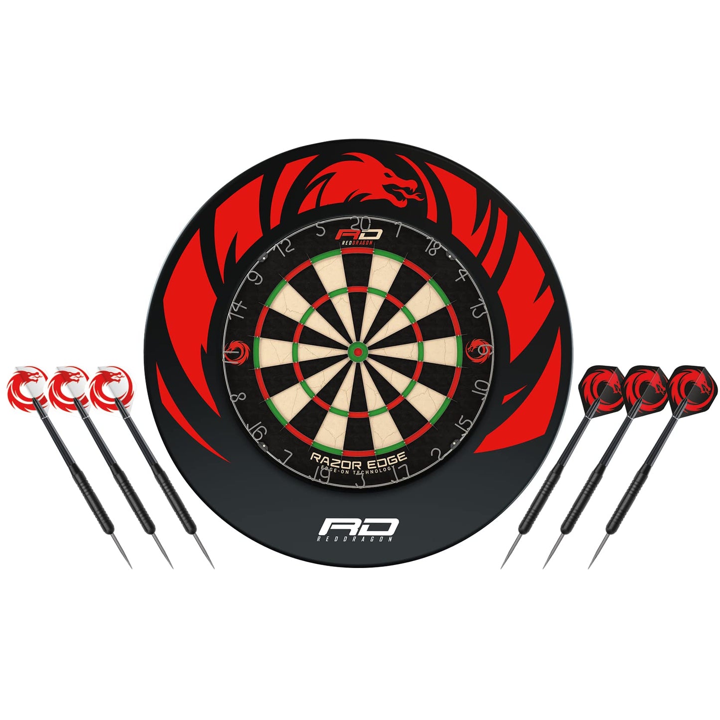 Red Dragon Professional Dartboard Sets - Tournament Standard quality and Durable Surround with 2x Sets Steel Tip Darts