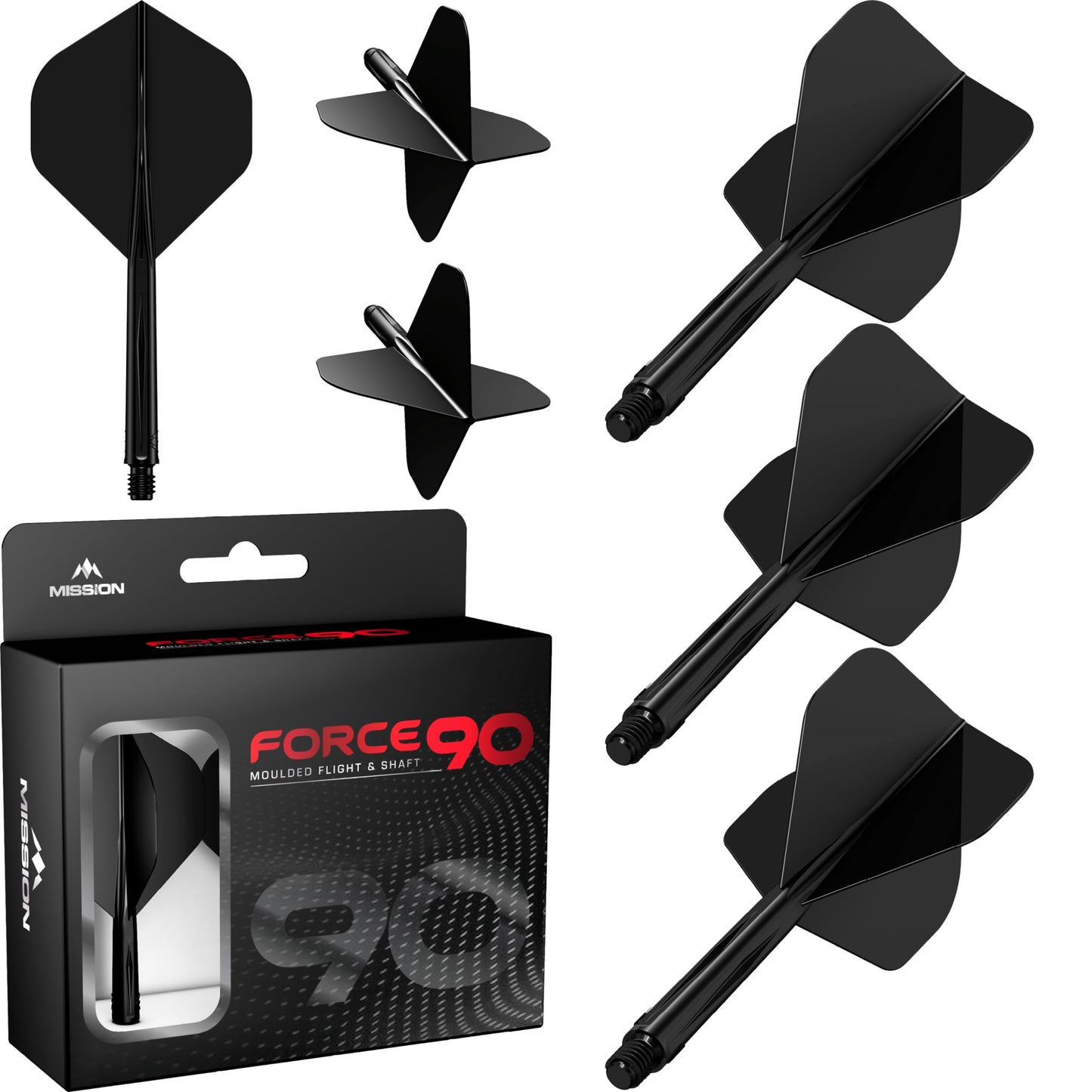 Mission Darts Force 90 | Integrated Precision Moulded Dart Flight And Shaft System, Pack of 3 Professional Durable 2-In-1 Combined Dart Flights And Stems | Standard No.2