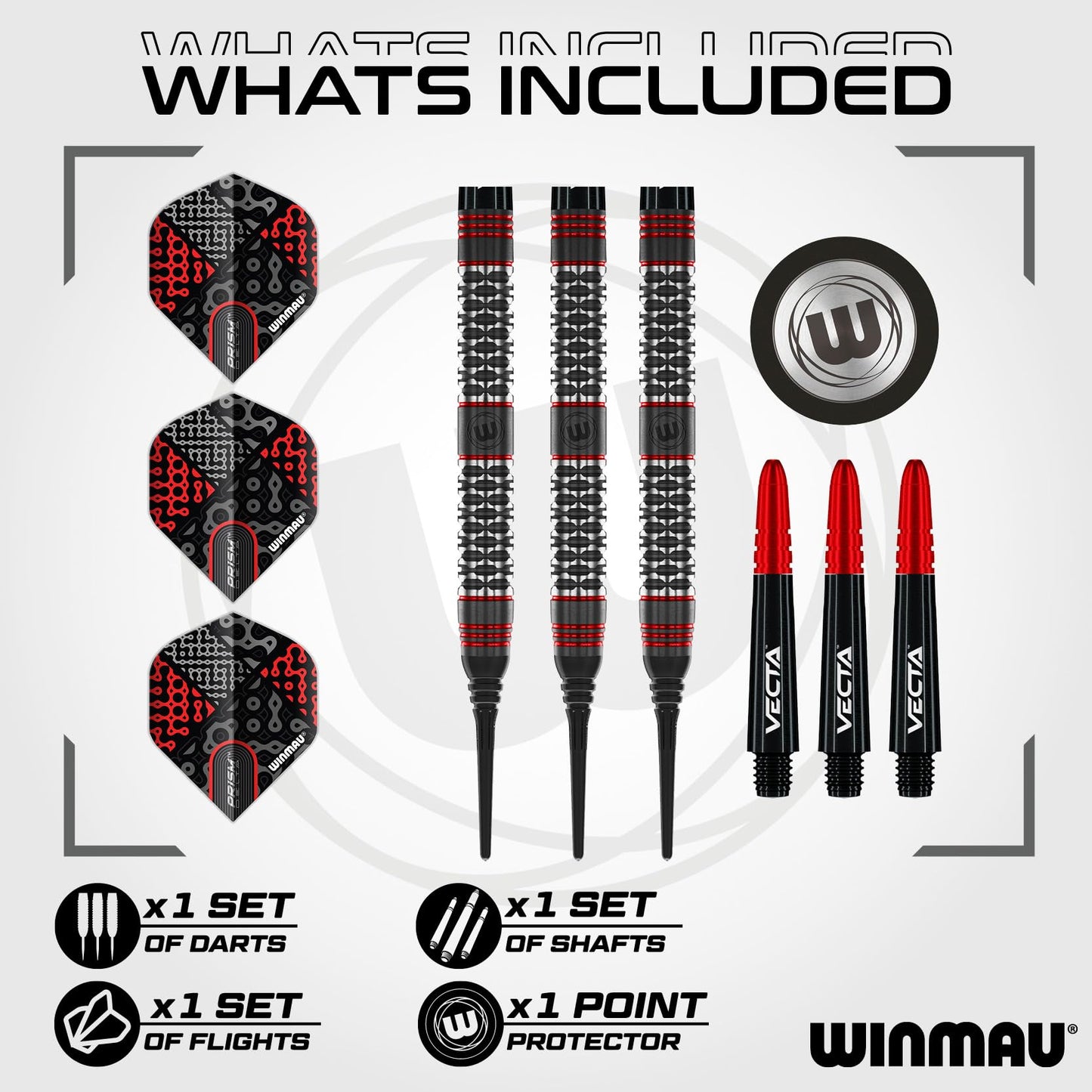 WINMAU Darts Cypher Series 90% Professional Tungsten Darts Set with Dart Flights and Dart Shafts (Stems) - Available weights 18g Soft Tip 22g, 24g and 26g Steel Tip