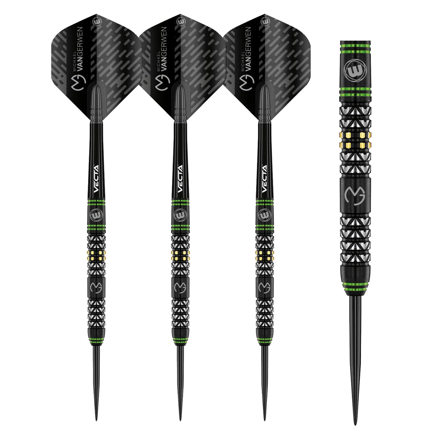 WINMAU Michael van Gerwen MvG Vantage Tungsten Steeltip Darts Set with Prism Flights and Vecta Shafts (Stems)