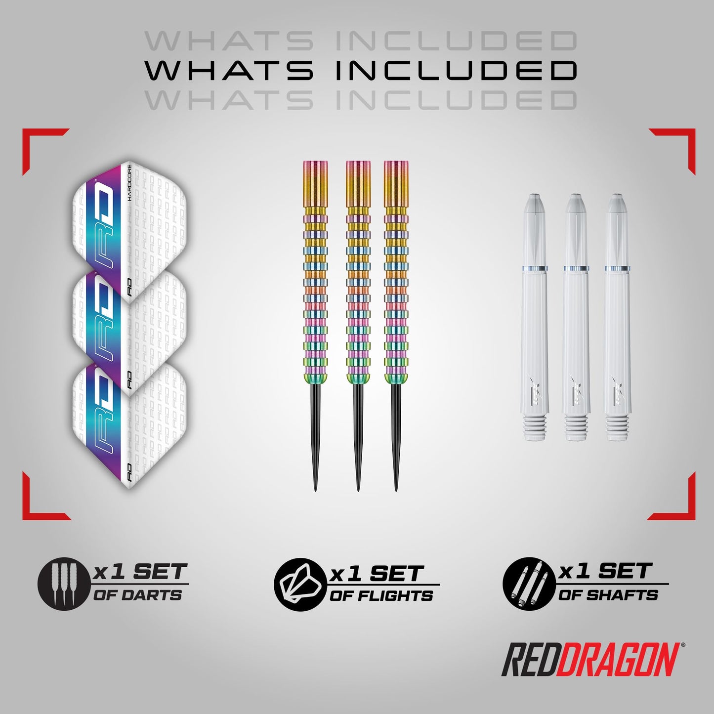 RED DRAGON Javelin Spectron - Premium Tungsten Steeltip Darts Set with Dart Flights and Dart Shafts (Stems) - Available in 20g, 22g, 24g, 26g