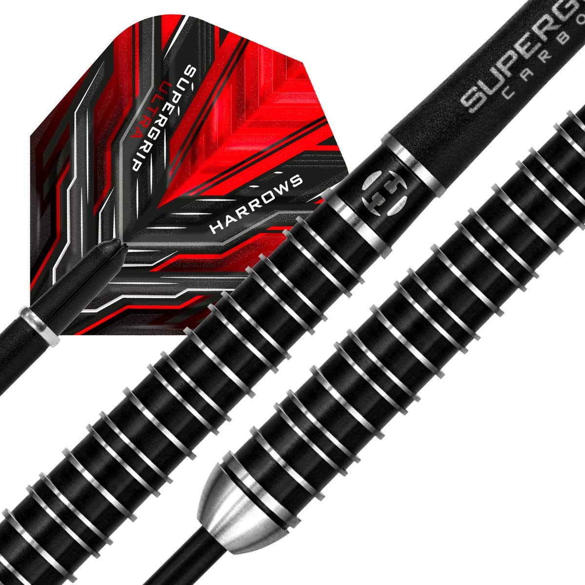 Harrows SUPERGRIP ULTRA 90% Tungsten Steel Tip Darts Set. Available in 21g, 22g, 23g, 24g, 25g, 26g, 28g & 30g - Includes Supergrip Carbon Shafts, Supergrip Flights & Travel Case