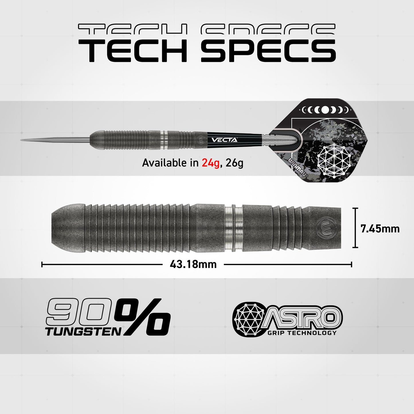 WINMAU Darts Callisto Series 90% Professional Tungsten Steel Tip Darts Set with Dart Flights and Dart Shafts (Stems) - Available in Three Styles - 22g, 23g, 24g, 25g & 26g Dart
