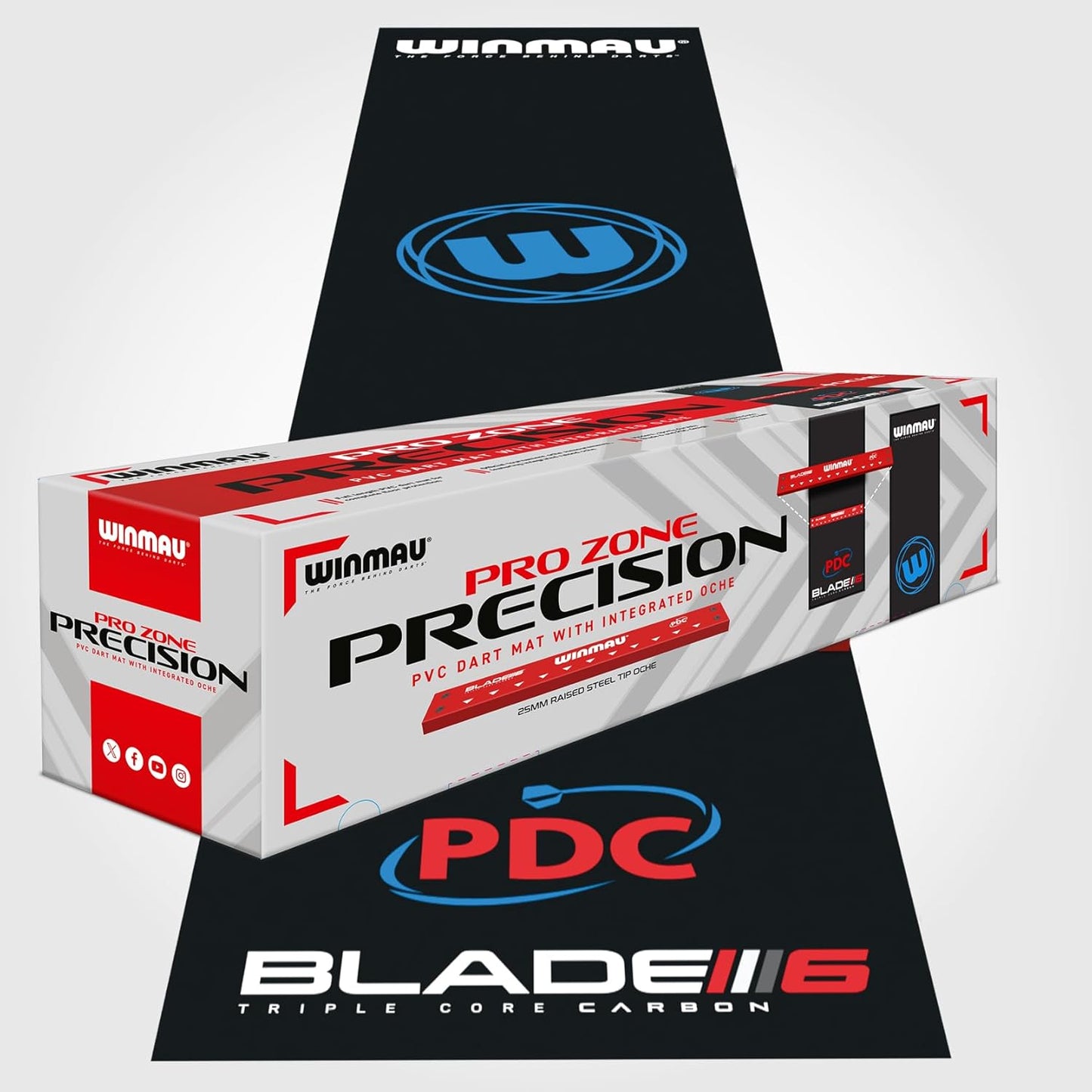 WINMAU Darts Mat - Pro Zone Precision PVC Dart Mat with Raised Integrated Oche Line for Steel Tip - Floor Protection for Dart Board
