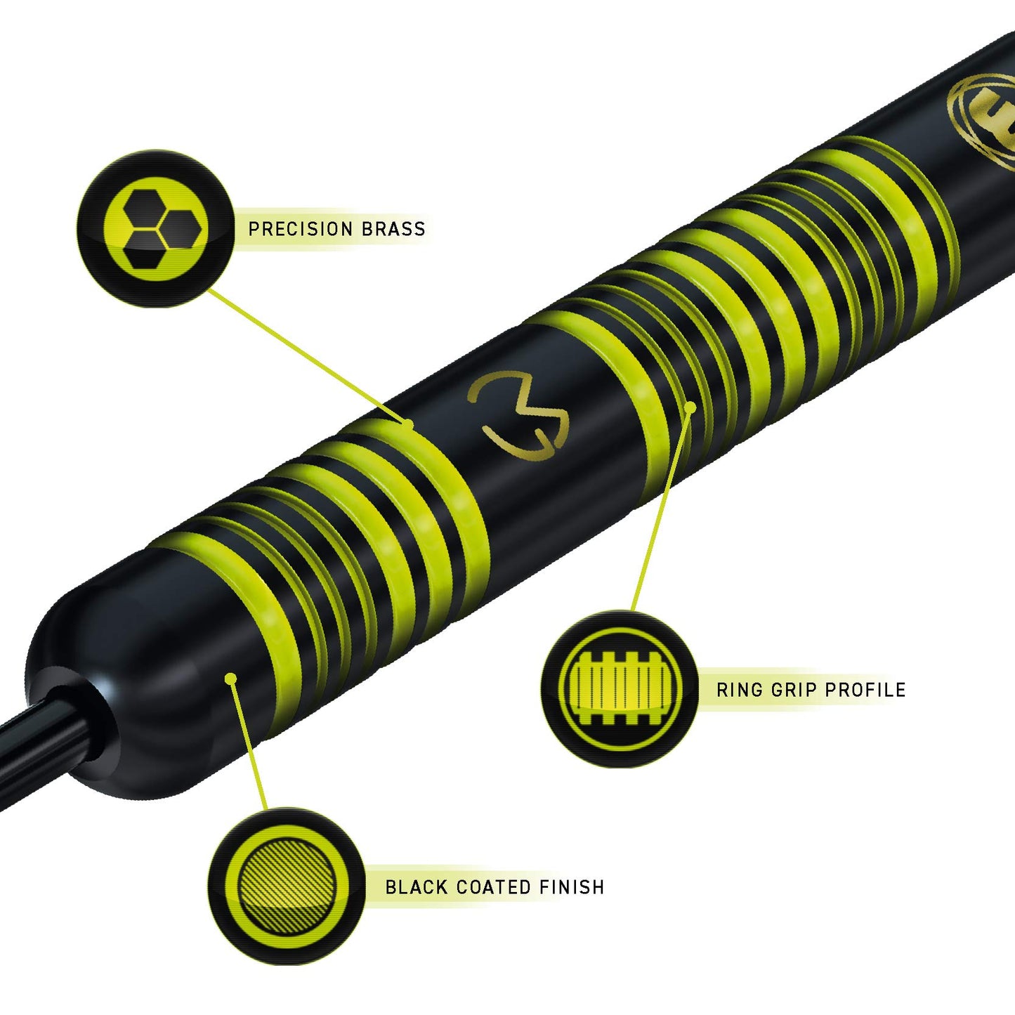 WINMAU Michael Van Gerwen MvG Ambition Professional Brass Darts Set with Flights and Shafts Available in Steeltip and Softip