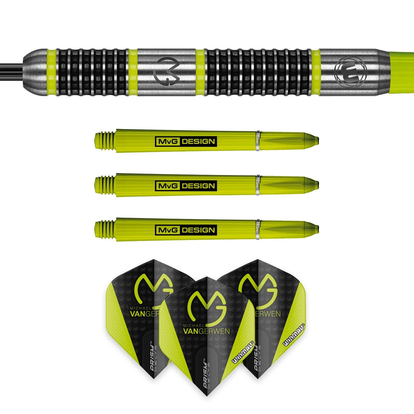 WINMAU Michael van Gerwen MvG Aspire Tungsten Steeltip Darts Set with Prism Flights and Nylon Shafts (Stems)