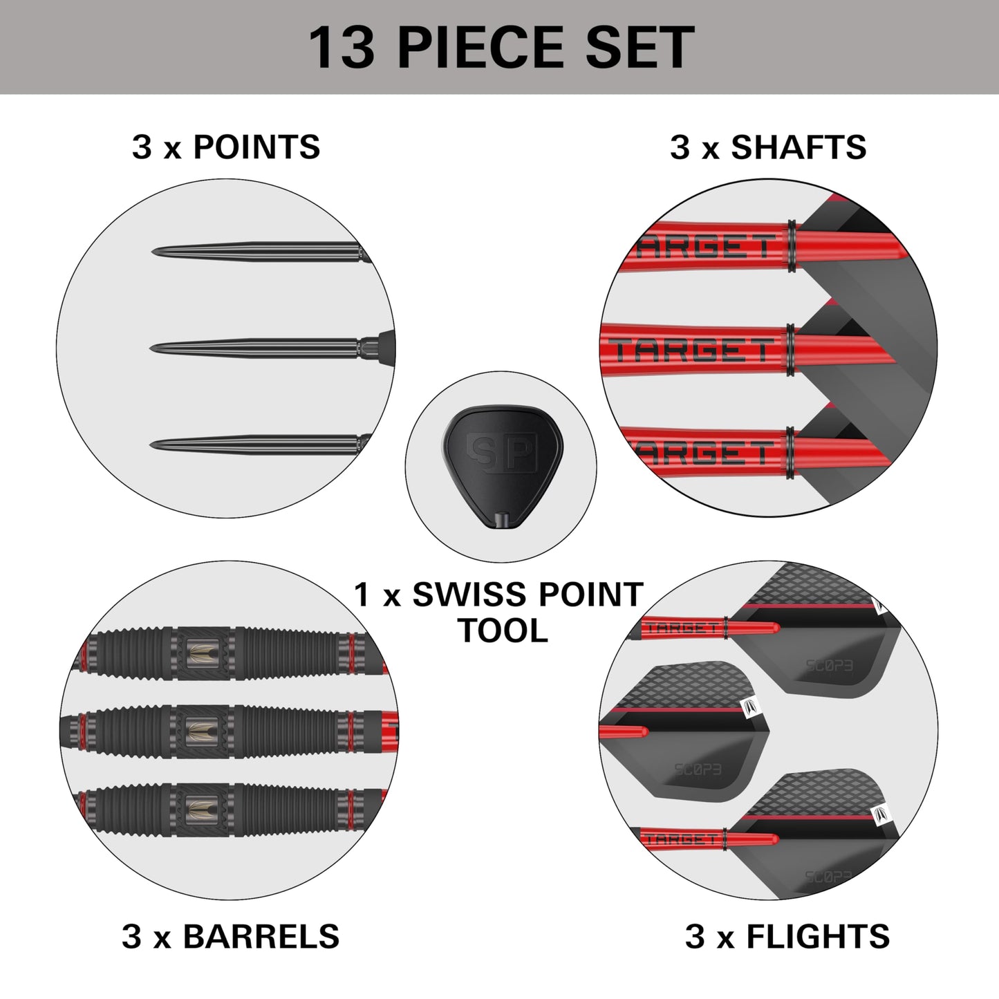 TARGET Darts Scope Steel Tip Swiss Point Darts, 90% Tungsten Dart Set | Steel Tip Dart, Red & Black Darts, Professional Dart Set with Swiss Points & Tool | Barrel 01/02/03/04 –21G/22G/23G/24G/25G