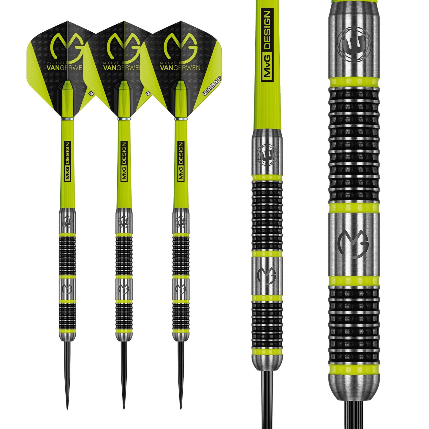 WINMAU Michael van Gerwen MvG Aspire Tungsten Steeltip Darts Set with Prism Flights and Nylon Shafts (Stems)