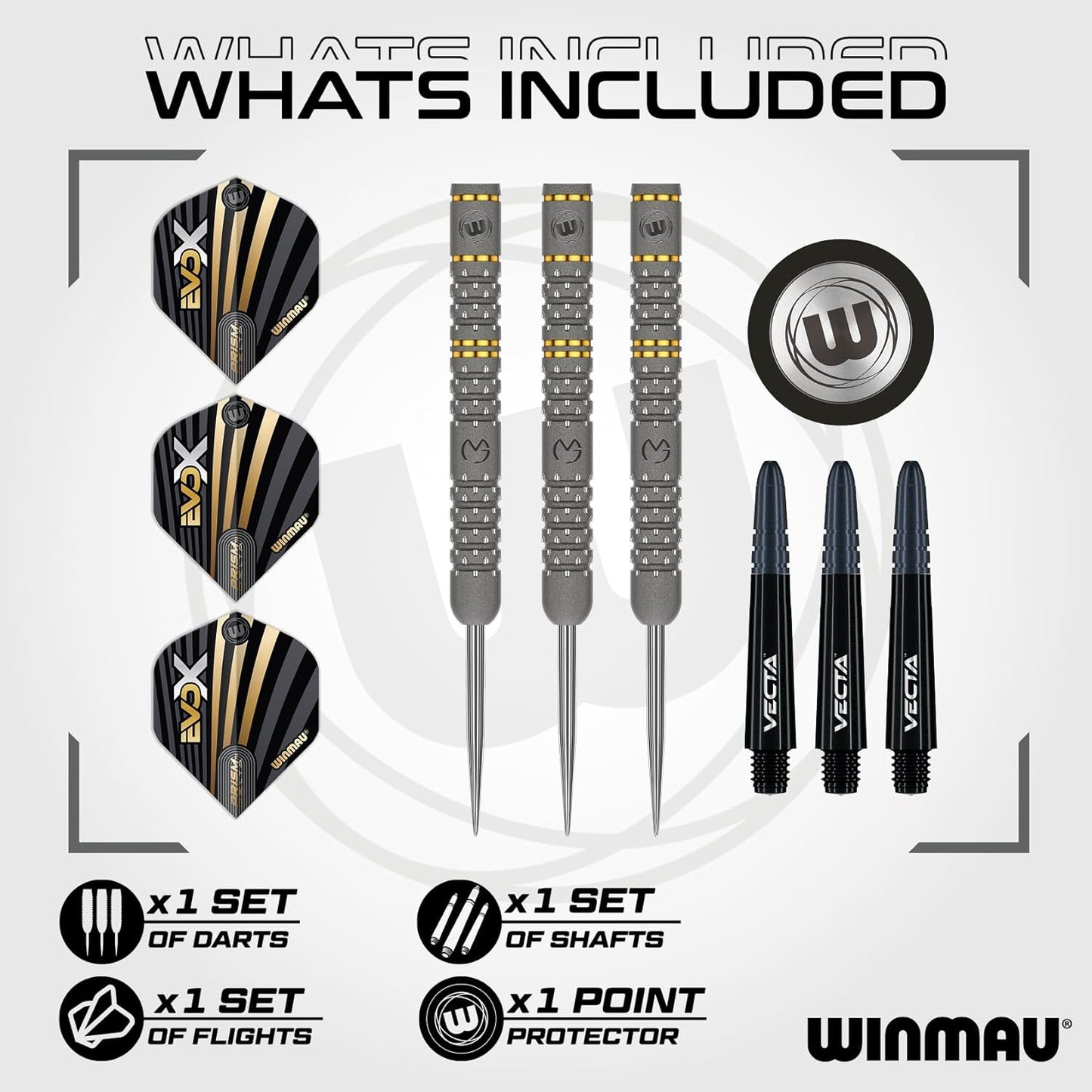 WINMAU – Michael Van Gerwen MvG - EvoX 22.5g Professional Darts Set with Dart Flights and Stems (Shafts)