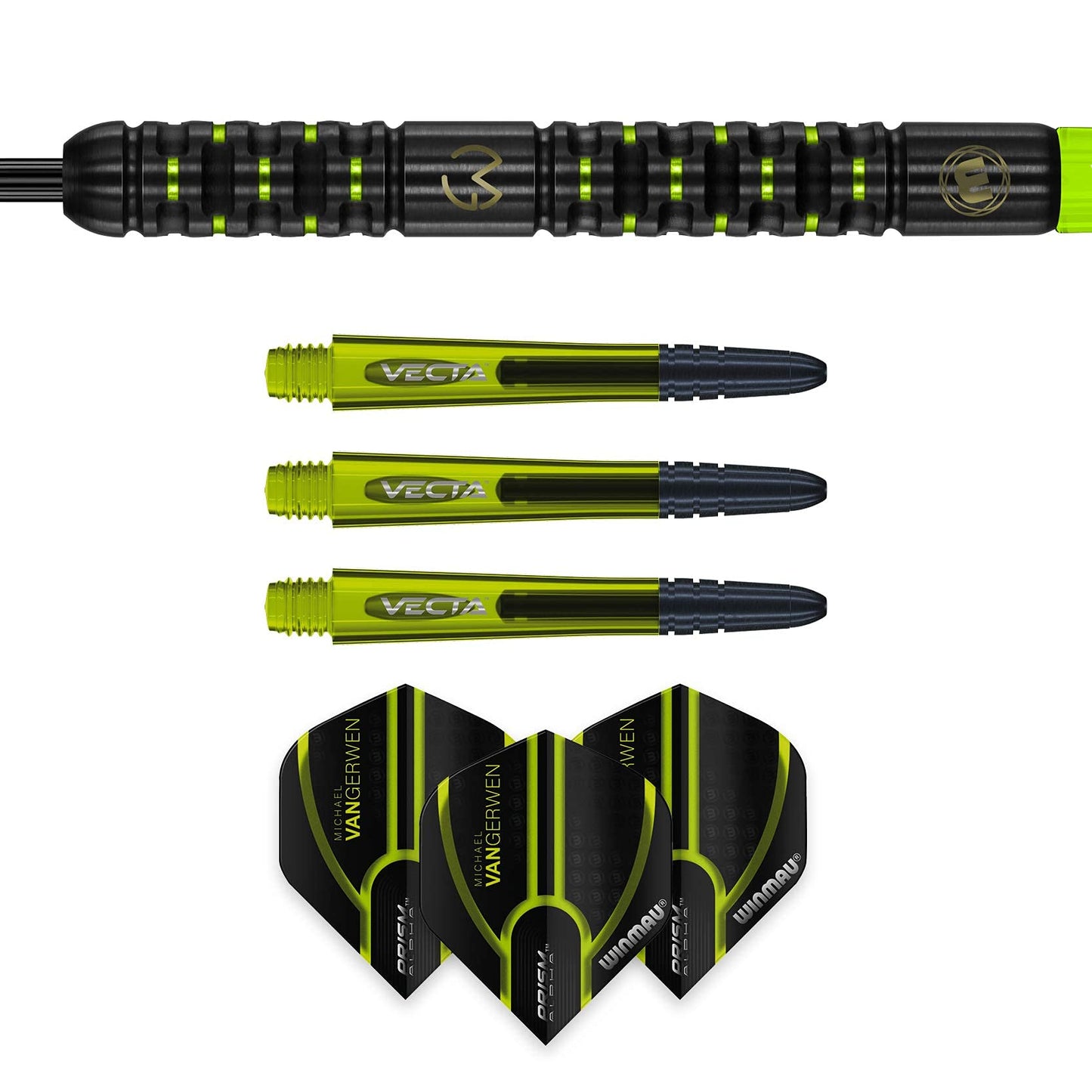 WINMAU Michael van Gerwen MvG Adrenalin Tungsten Steeltip Darts Set with Prism Flights and Vecta Shafts (Stems)