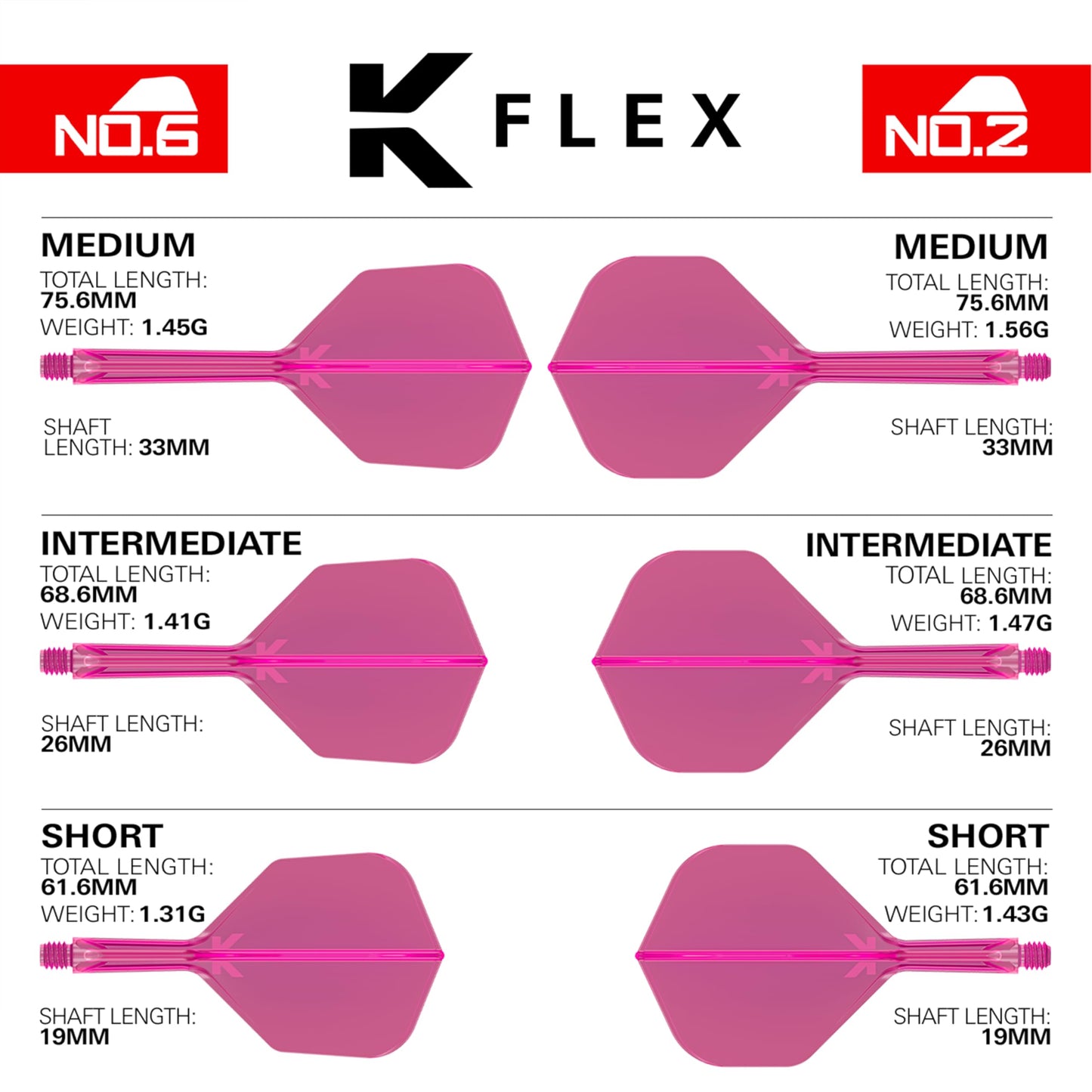 Target Darts K Flex Integrated Dart Flights And Shafts, No.2 | Pack Of 3 K-Flex - No2, Kflex All In One Moulded Dart Flight & Stem Lengths: Short, Intermediate & Medium | Professional Dart Accessories