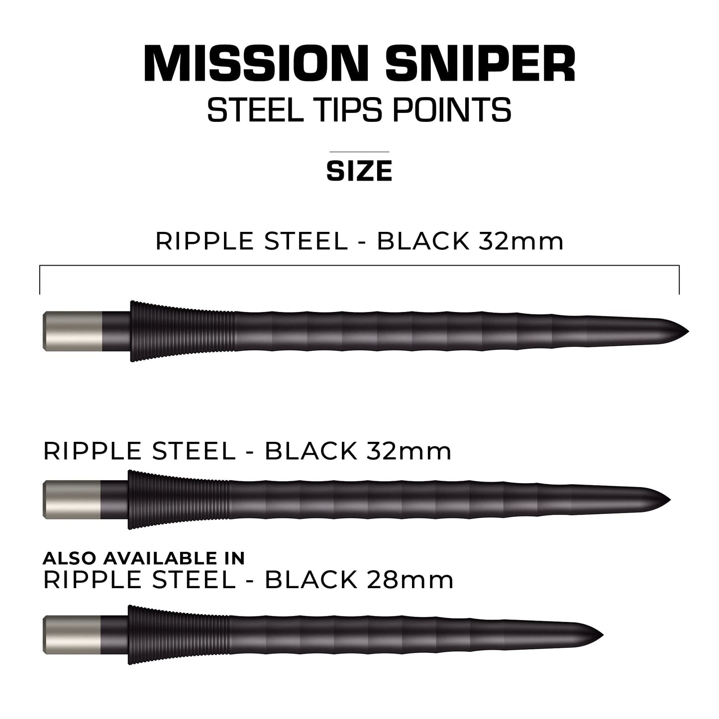 Mission Darts Sniper Points Ripple | Steel Tip Replacement Points | Multiple Colours and sizes