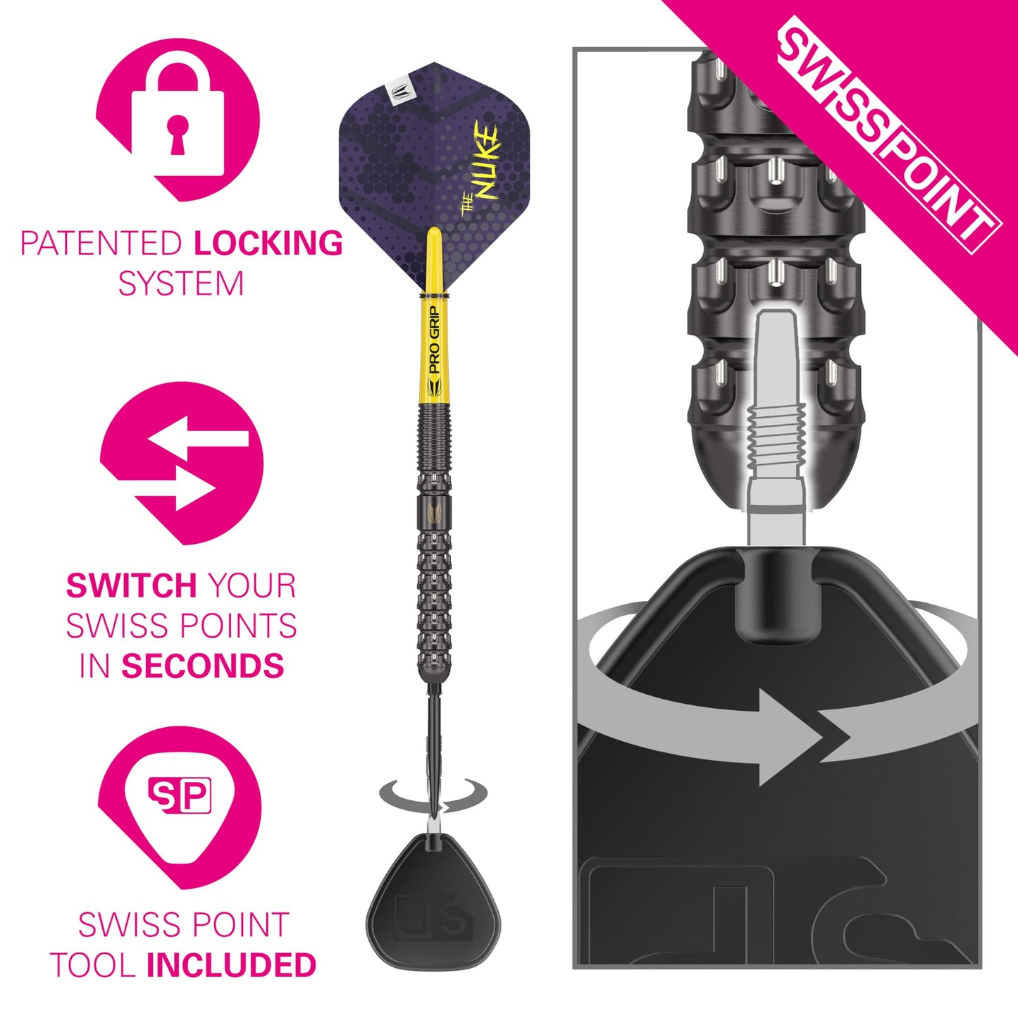 TARGET Darts Luke Littler G1 Steel Tip Swiss Point Darts, 90% Tungsten Dart, 22G/23G/24G | Generation 1 Steel Tip Dart, Player Edition Swiss Points Dart Sets with Tool, Pro Grip Shafts & No.2 Flights