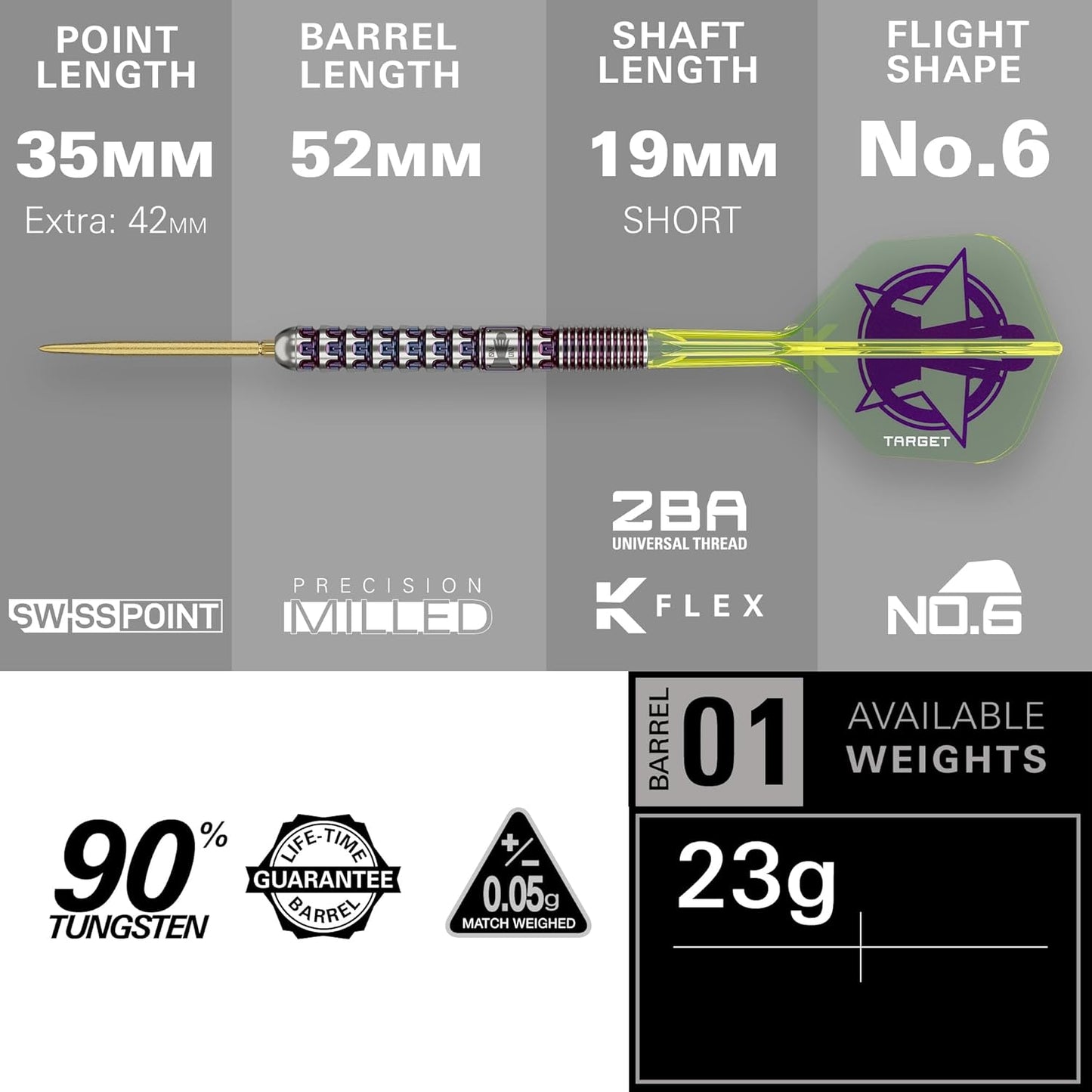 TARGET Darts Luke Littler World Champion Steel Tip Swiss Point Darts, 90% Tungsten Dart Set, 23G | The Nuke 2025 Special Edition K-Flex, Key Ring, Spare SLK Swiss Points and Premium Tool Included