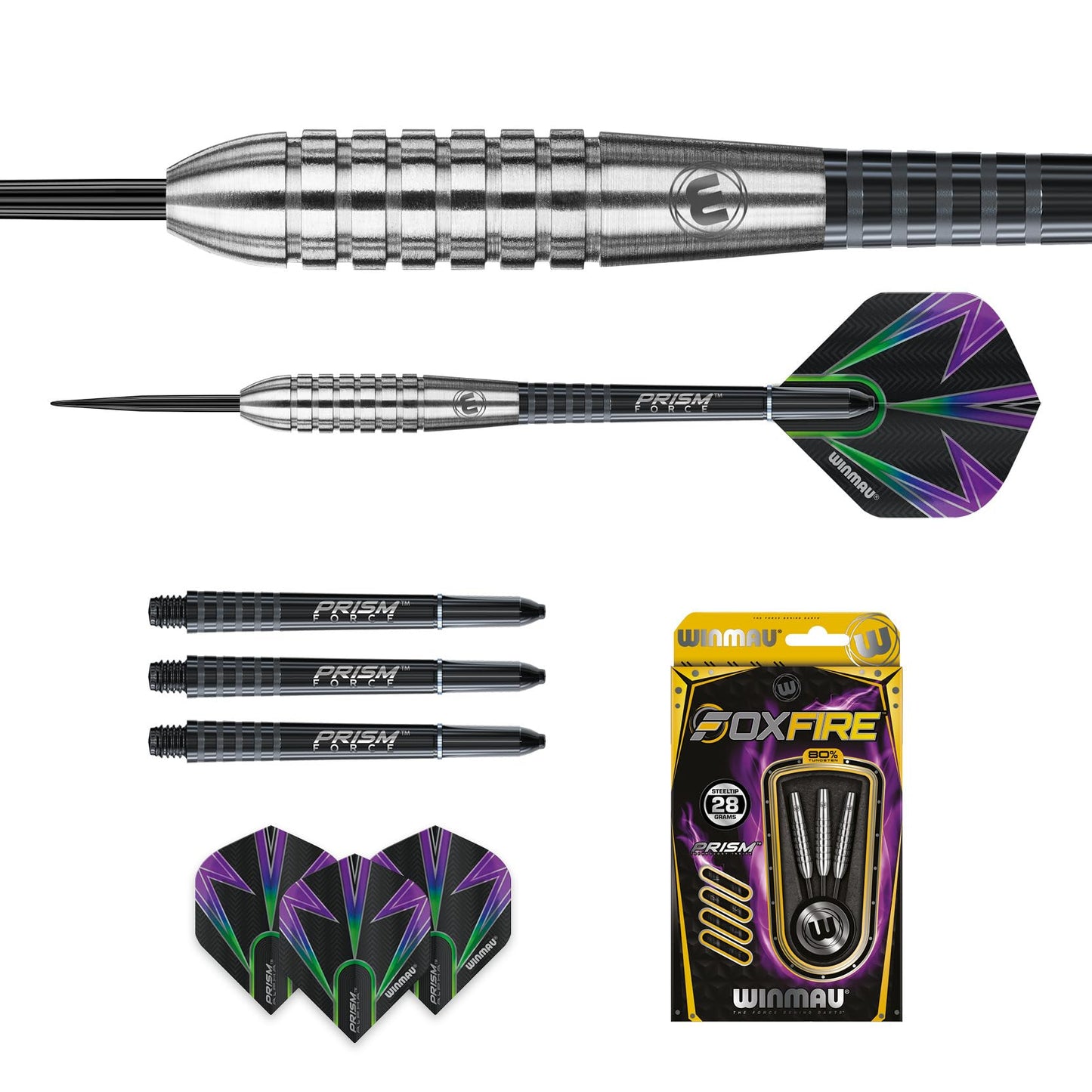 WINMAU Foxfire 25g Tungsten Darts with Prism Flights and Shafts (Stems)