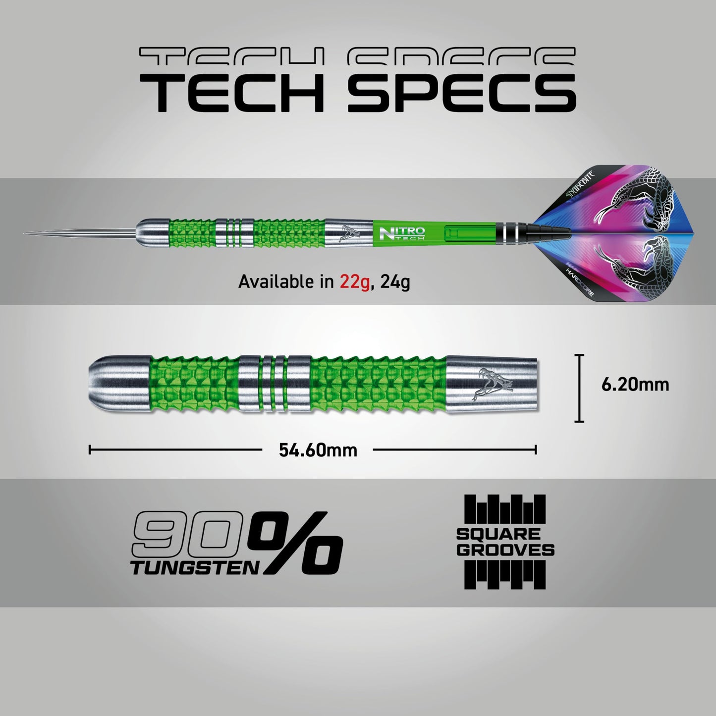 RED DRAGON Peter Wright Snakebite Mamba: 22g or 24g Tungsten Darts Set with Flights and Stems