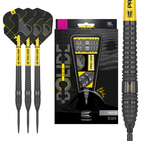 Target Darts Bolide Void 90% Tungsten Dart Set, Steel Tip Swiss Point Darts | 21G/22G/23G/24G/25G/25G | Professional Darts Sets, Black Darts, Swiss Point Tool Included