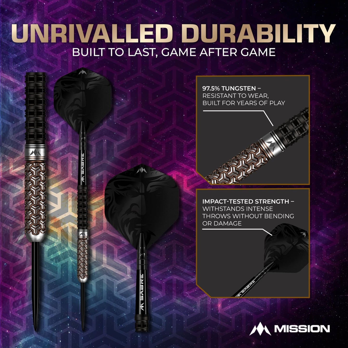 Mission Darts Archon 97.5% Tungsten Barrel Steel Tip Premium Dart Set, Black and Bronze, Shafts and Flights, Multiple Weights