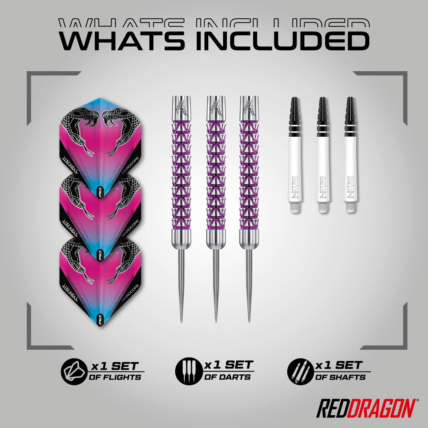 RED DRAGON Peter Wright Snakebite Vyper: 20g, 22g or 24g Tungsten Darts Set with Flights and Stems