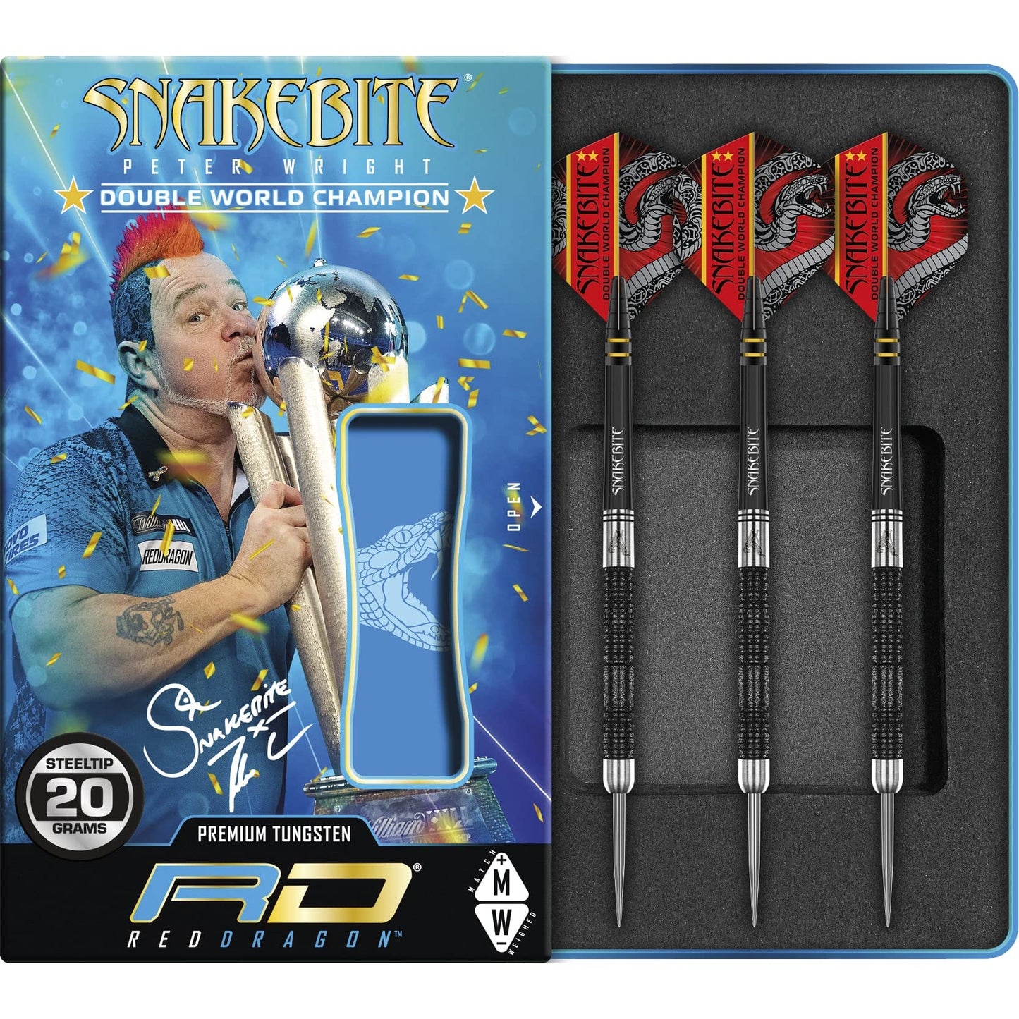 RED DRAGON Peter Wright Snakebite DWC Special Edition with flights and stems (shafts)