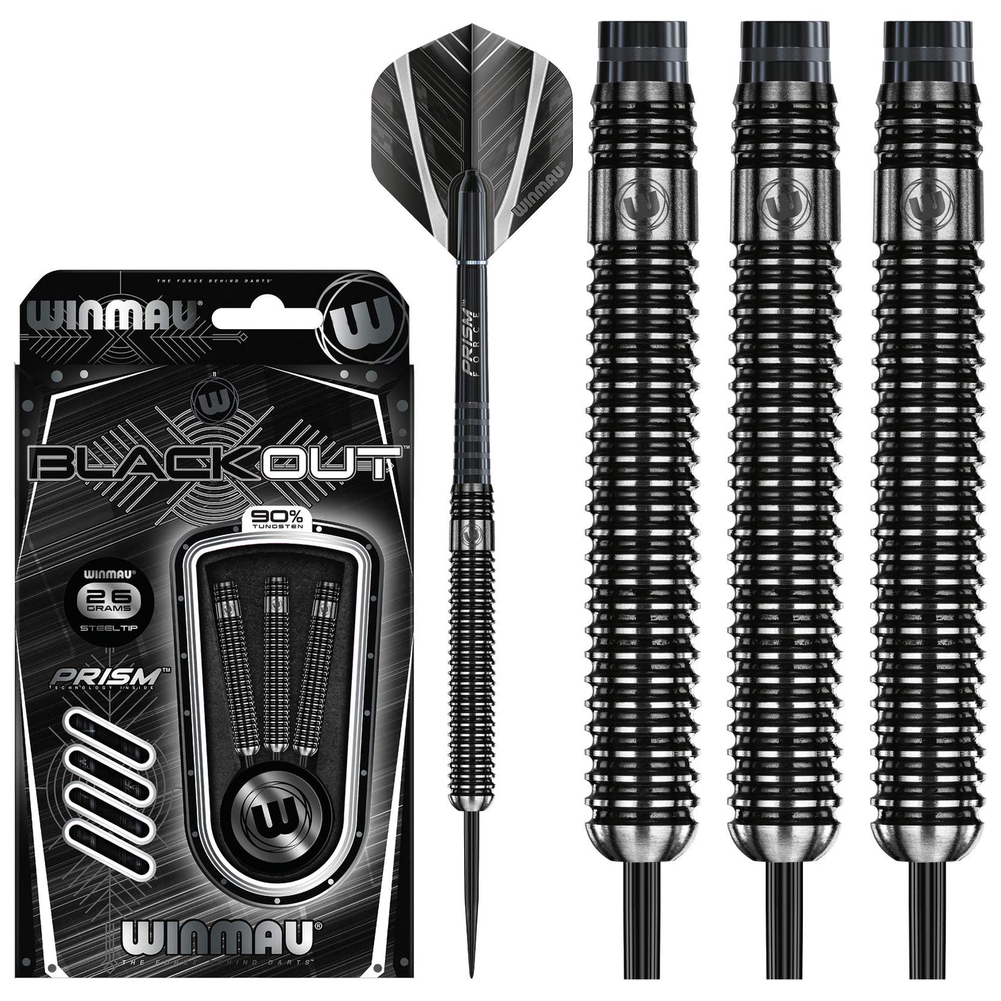 WINMAU Blackout Professional Steel Tip Tungsten Darts with Flights and Stems (Waves)