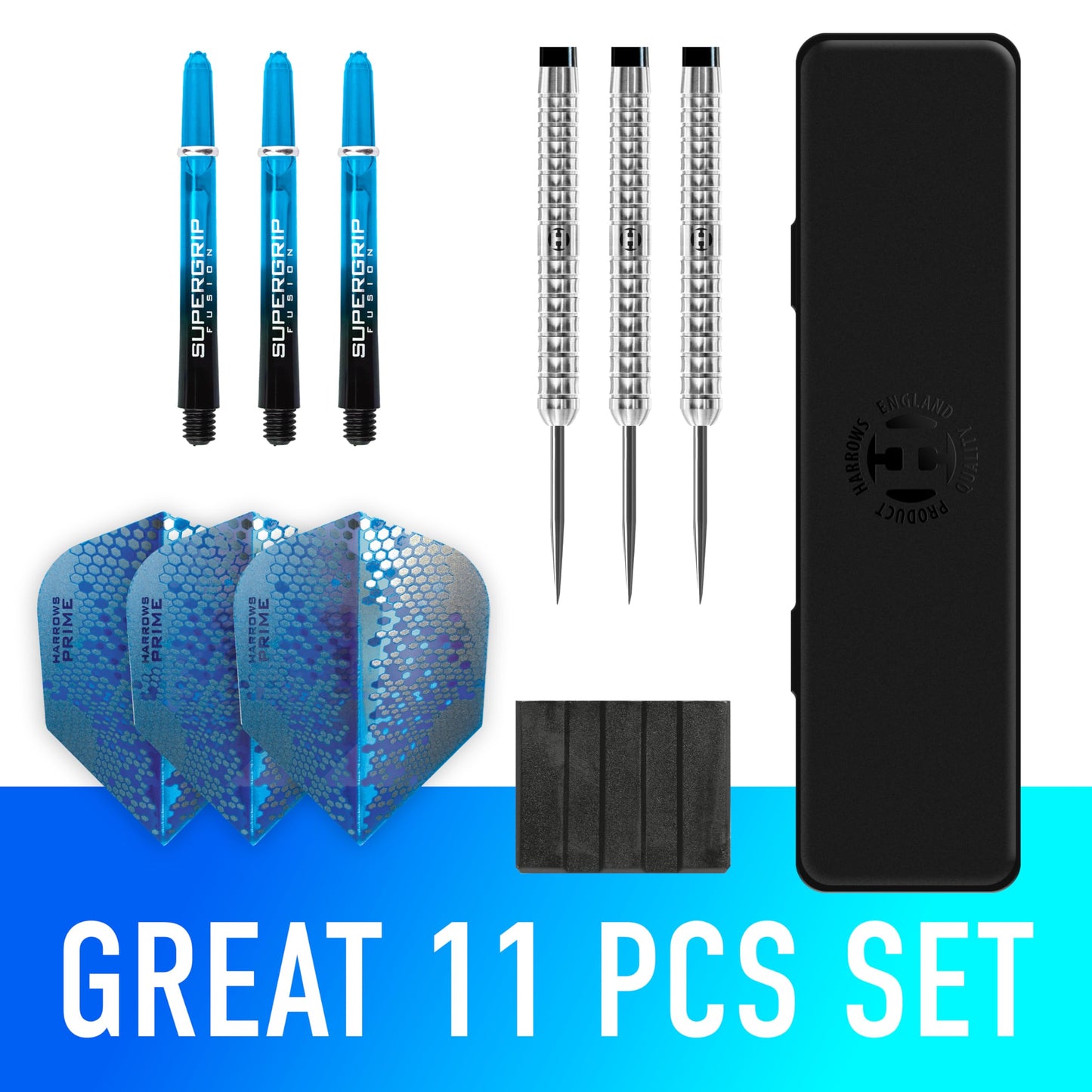 Harrows Pulse 90% Tungsten Steel Tip Darts Set 21g, 22g, 23g, 24g & 25g - Includes Recessed Curve Grip, Aqua Supergrip Fusion Shafts, Prime Flights & Travel Case