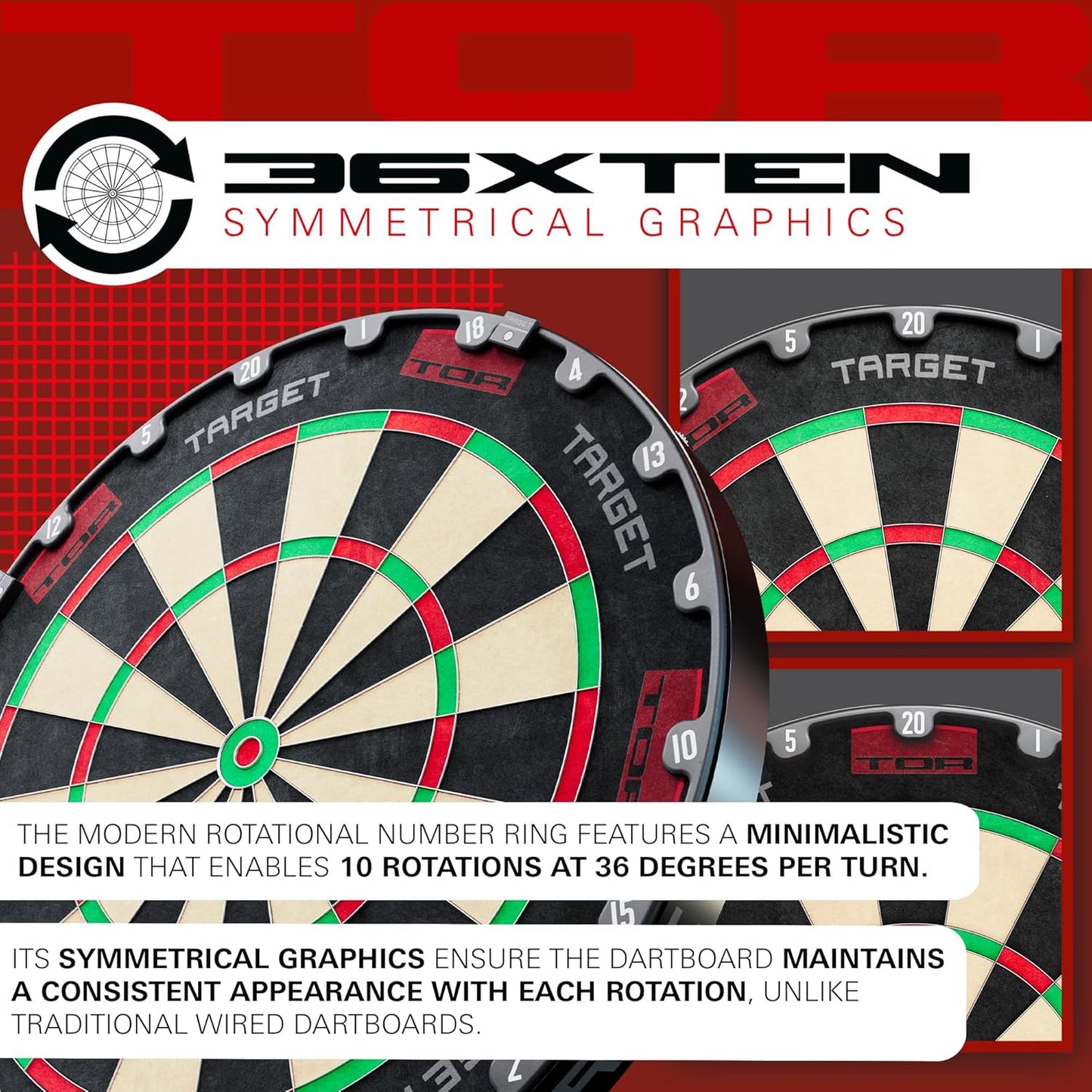 TARGET Darts TOR Dartboard, Steel Tip Dart Board | Competition Standard Steel Tip Dartboards with Fixing Kit, Modern Rotational Number Ring, Premium Madagascan Sisal, Stainless Steel Thin Wire System