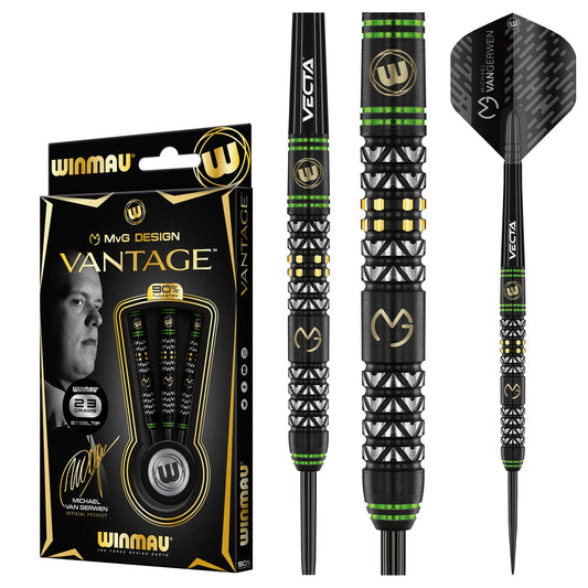 WINMAU Michael van Gerwen MvG Vantage Tungsten Steeltip Darts Set with Prism Flights and Vecta Shafts (Stems)