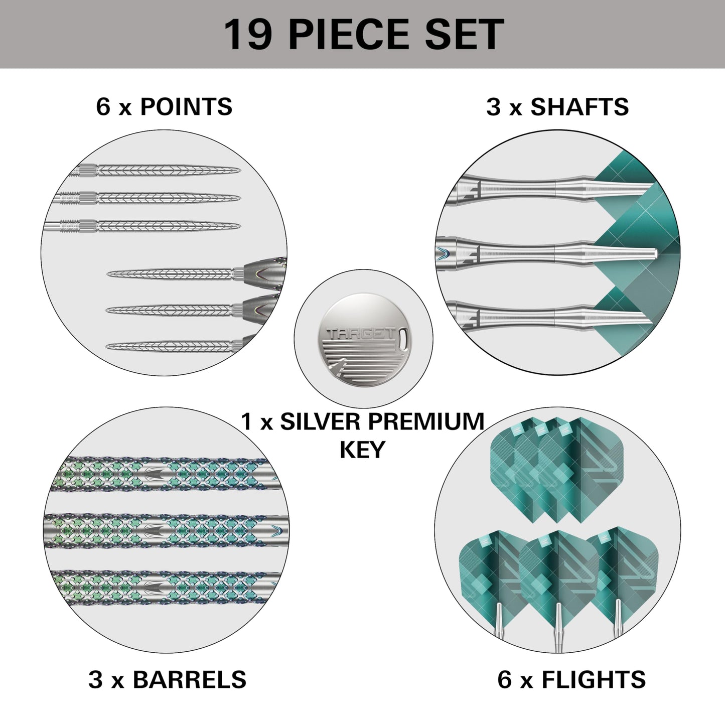 TARGET Darts Rove Steel Tip Swiss Point Darts, 90% Tungsten Dart Set | Steel Tip Dart, Green & Silver Darts, Professional Dart Set with Swiss Points & Tool | Barrel 01/02/03 –22G/23G/24G/25G