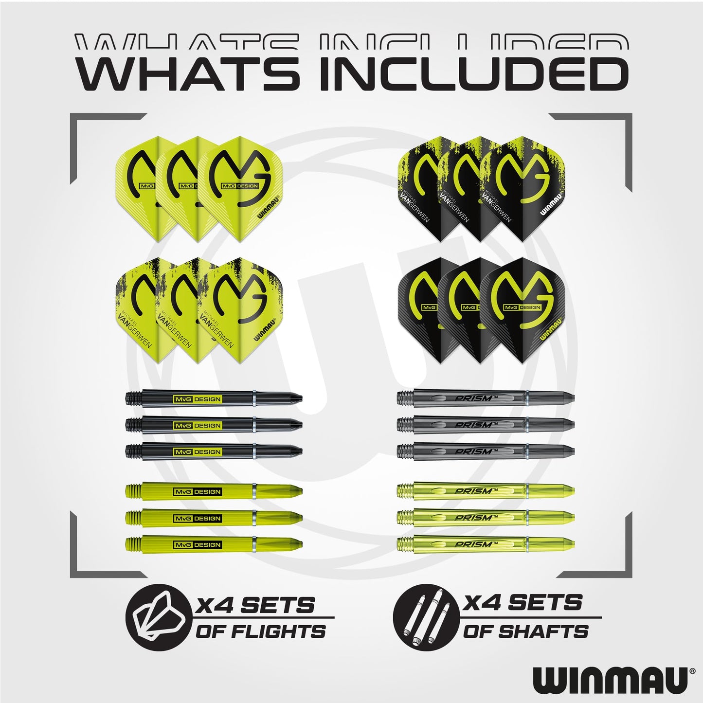 WINMAU Michael Van Gerwen MvG Gift Set - 50 Piece Dart Set with 4 Shafts, 4 Flights Plus Accessories