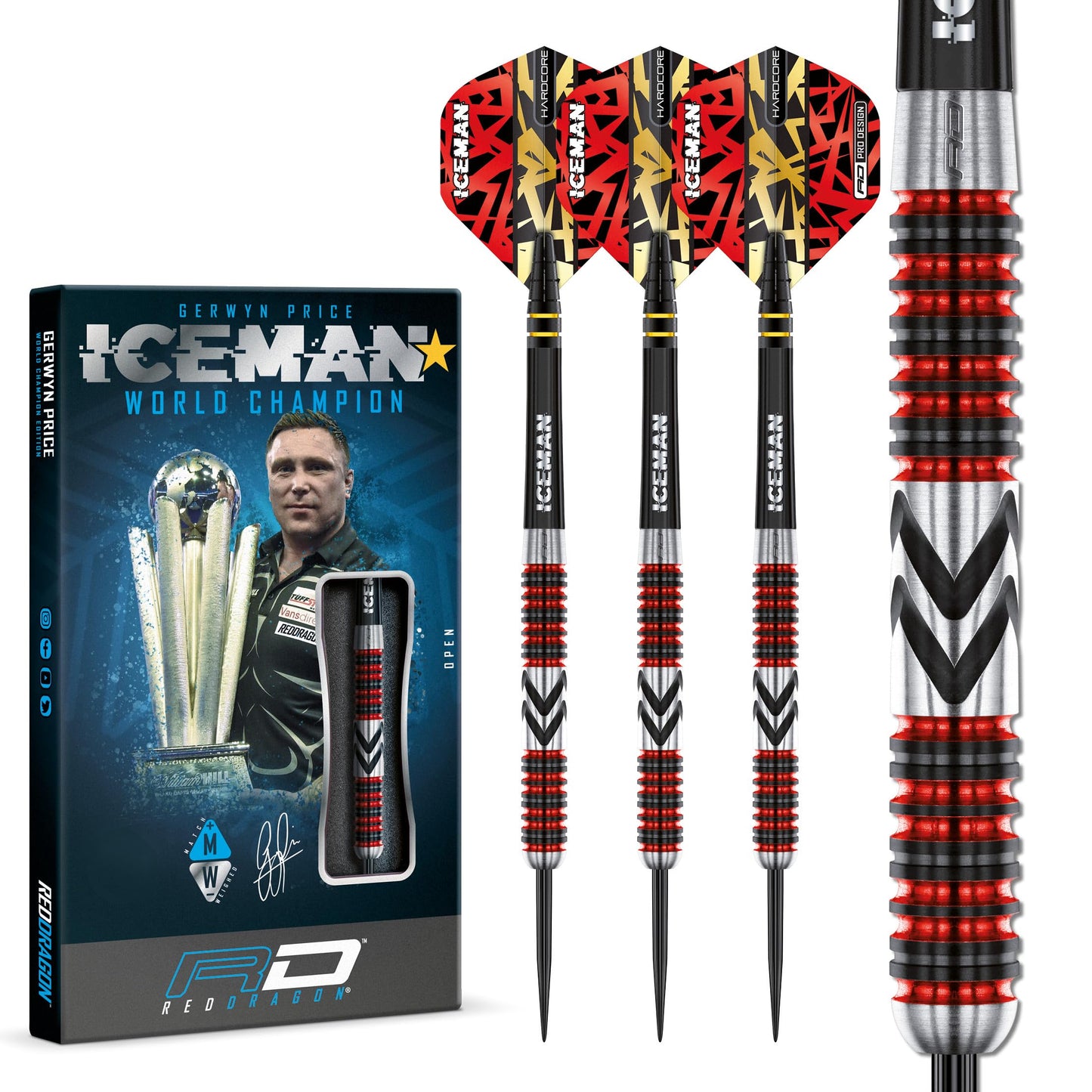 RED DRAGON Gerwyn Price Iceman Firebird Premium Tungsten Darts Set with Flights and Stems