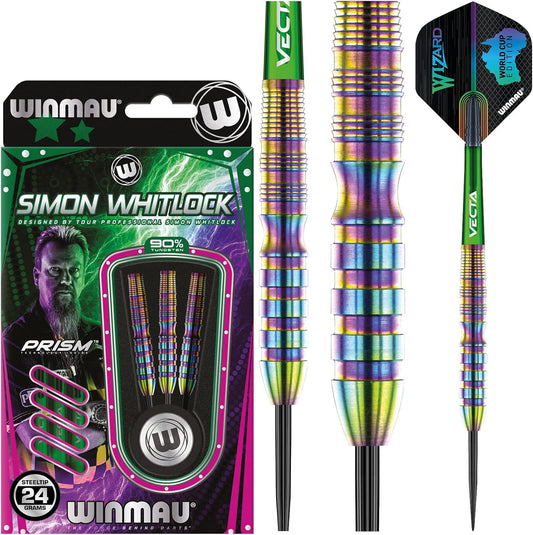 Simon Whitlock Urban World Cup Edition 24g Gram Professional Steeltip Tungsten Darts Set with Flights and Stems (Shafts)