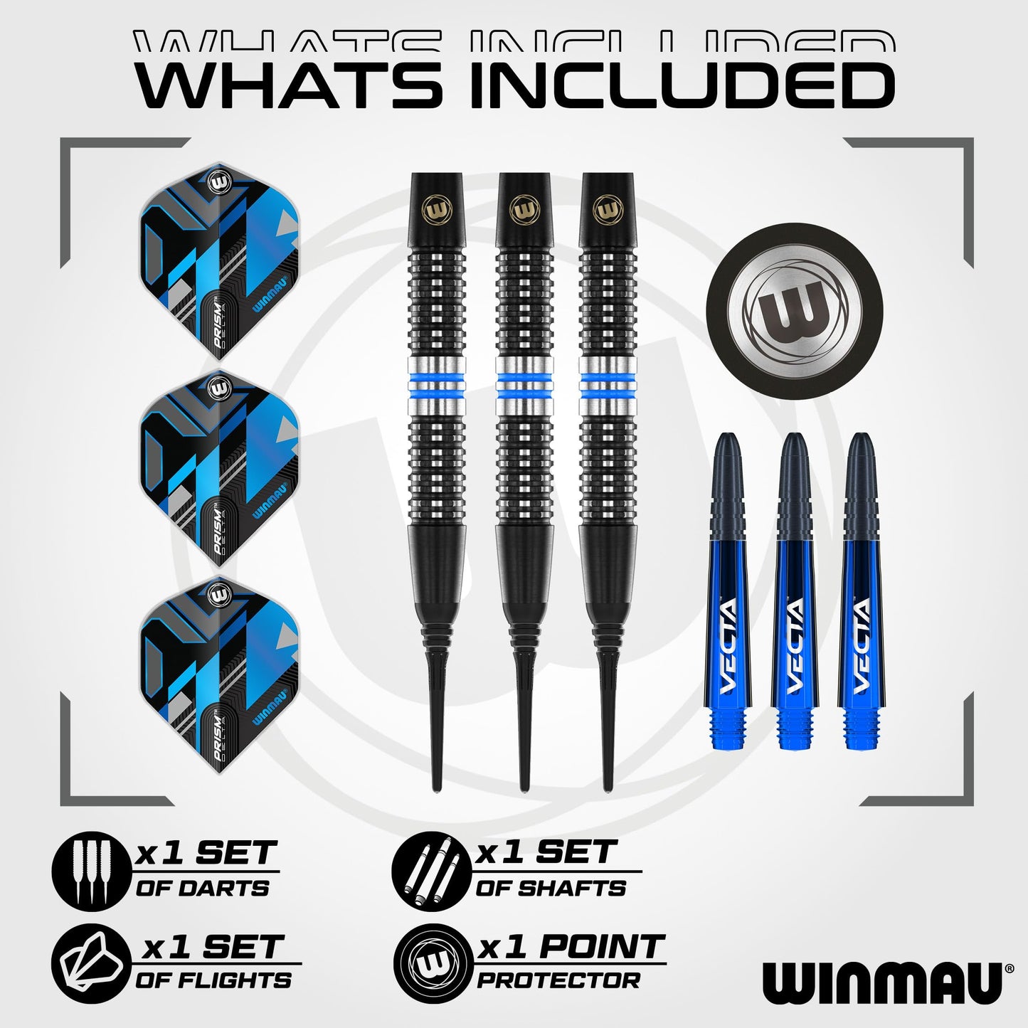 WINMAU Darts Galactics 90% Professional Tungsten Darts Set with Dart Flights and Dart Shafts (Stems) - Available weights 18g Soft Tip 24g and 26g Steel Tip