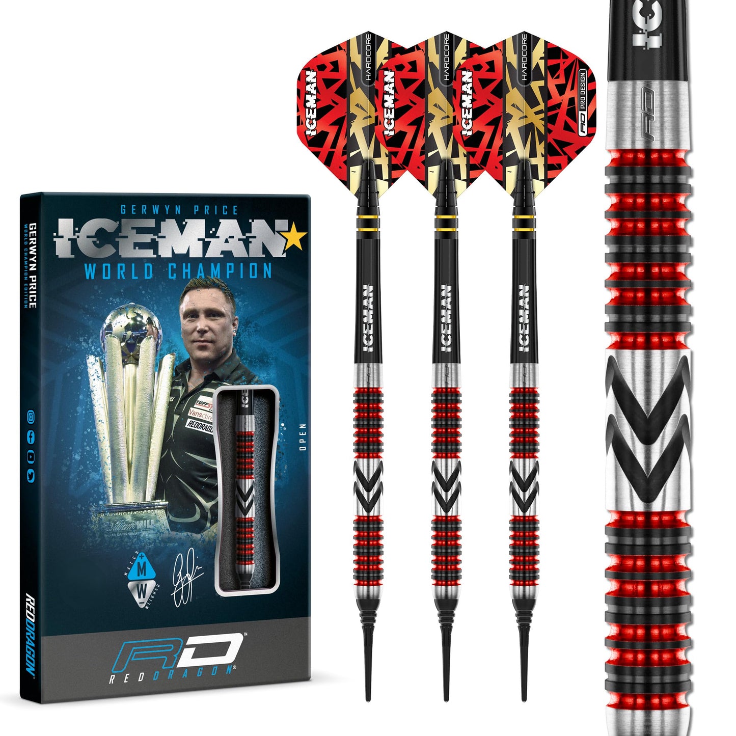 RED DRAGON Gerwyn Price Iceman Firebird Premium Tungsten Darts Set with Flights and Stems
