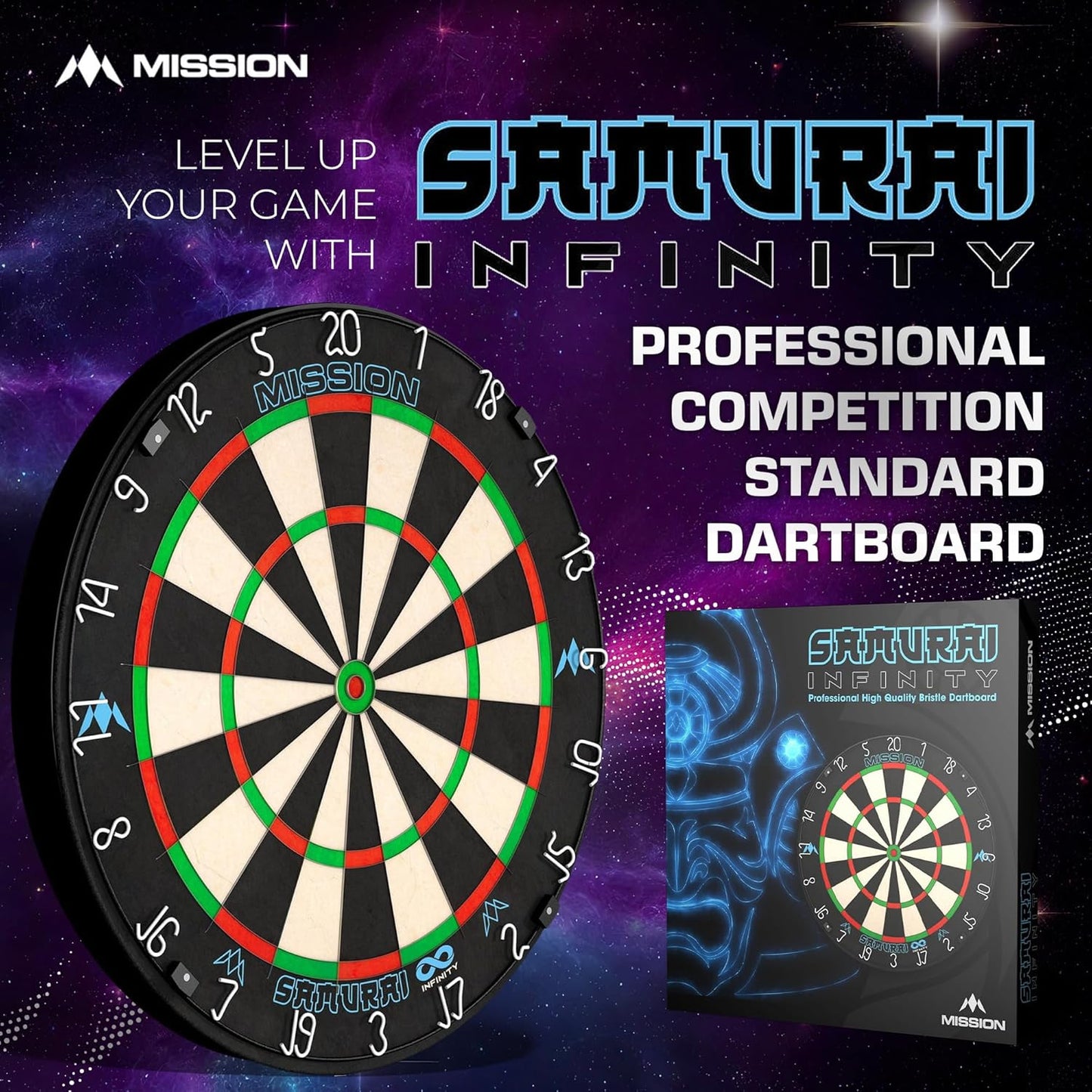 Mission Darts Samurai Infinity | Professional Competition Standard Dartboard with Ultra Thin Knife Life Wire Construction and Black Ring | DB058