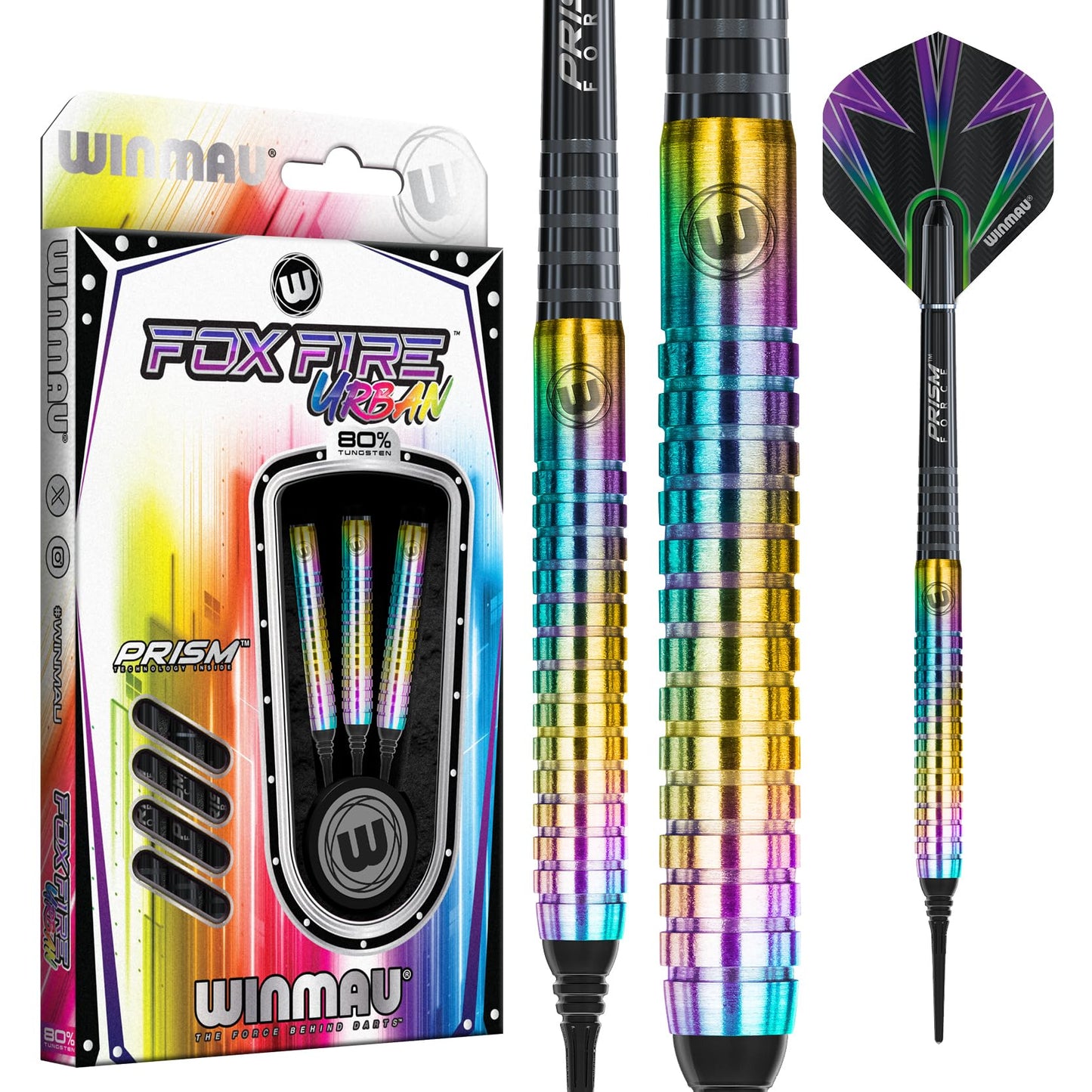 WINMAU Foxfire Urban Professional Tungsten Darts Set with Flights and Stems (Shafts)
